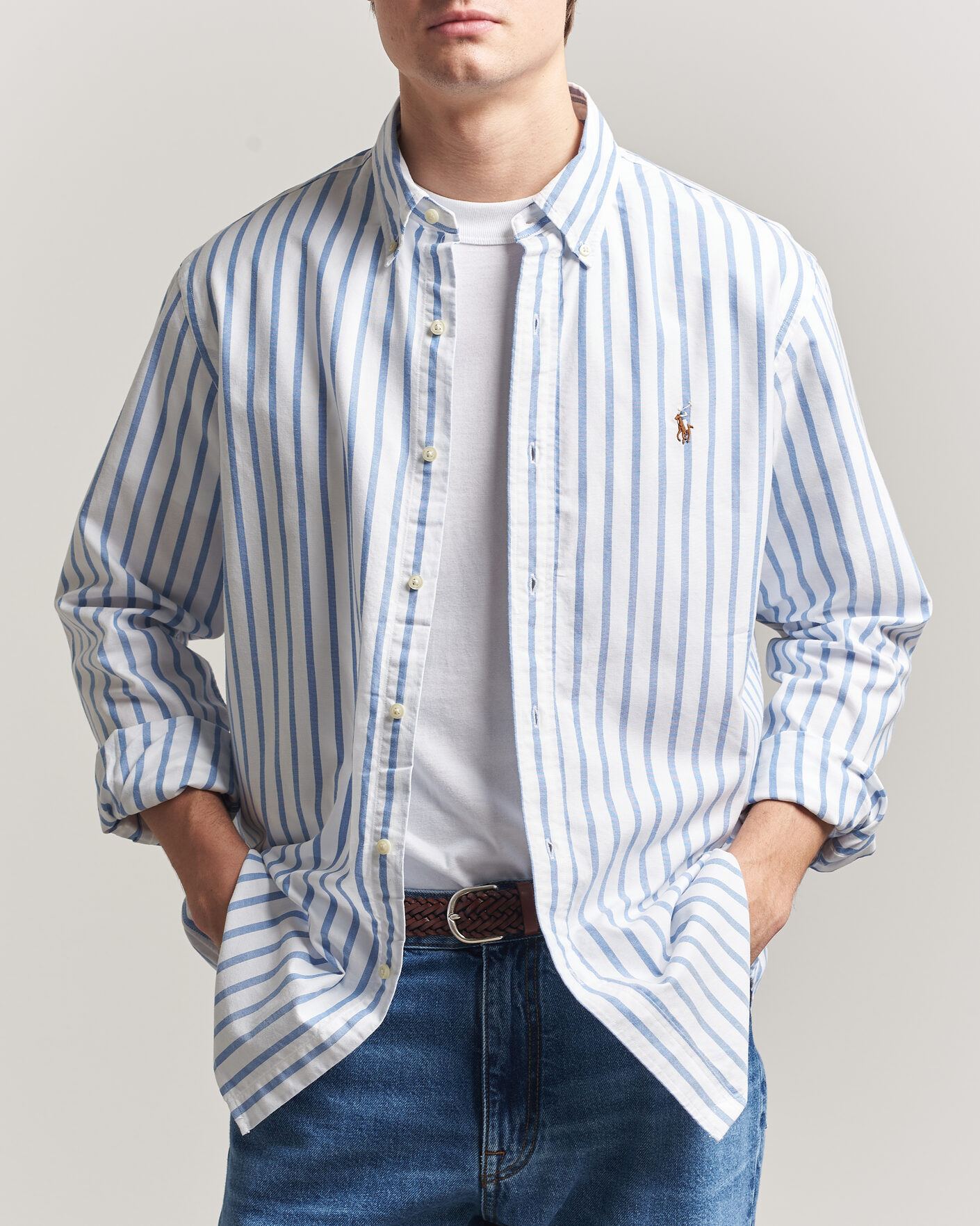 Men | Shirts | Polo Ralph Lauren | Custom Fit Striped Oxford Shirt Blue