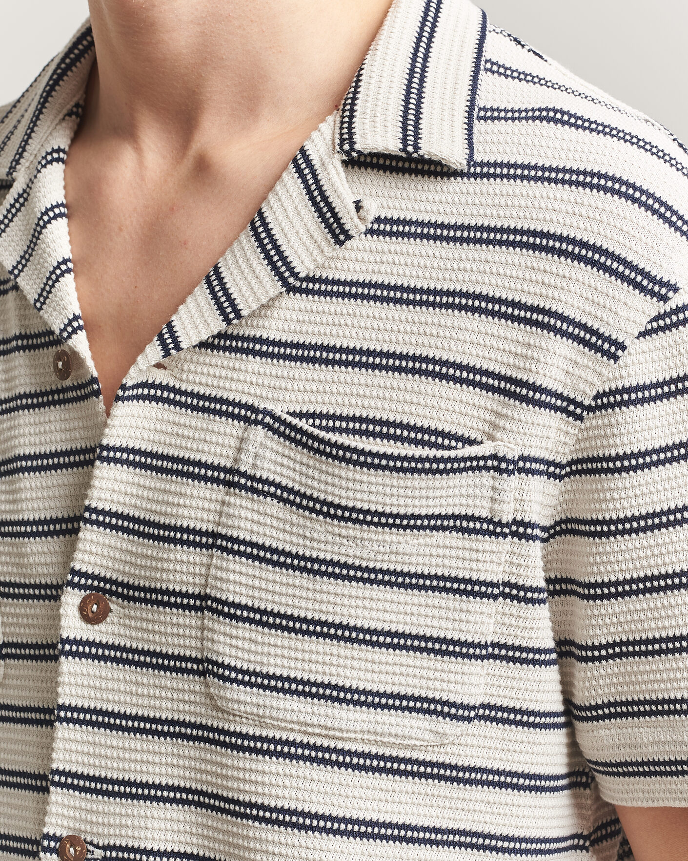Men | Shirts | Polo Ralph Lauren | Knitted Camp Shirt Pale Cream/Newport Navy