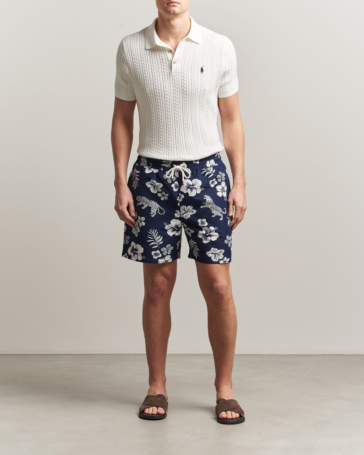 Men | Swimwear | Polo Ralph Lauren | Traveler Mid Trunk Seersucker Jaguar Tropical