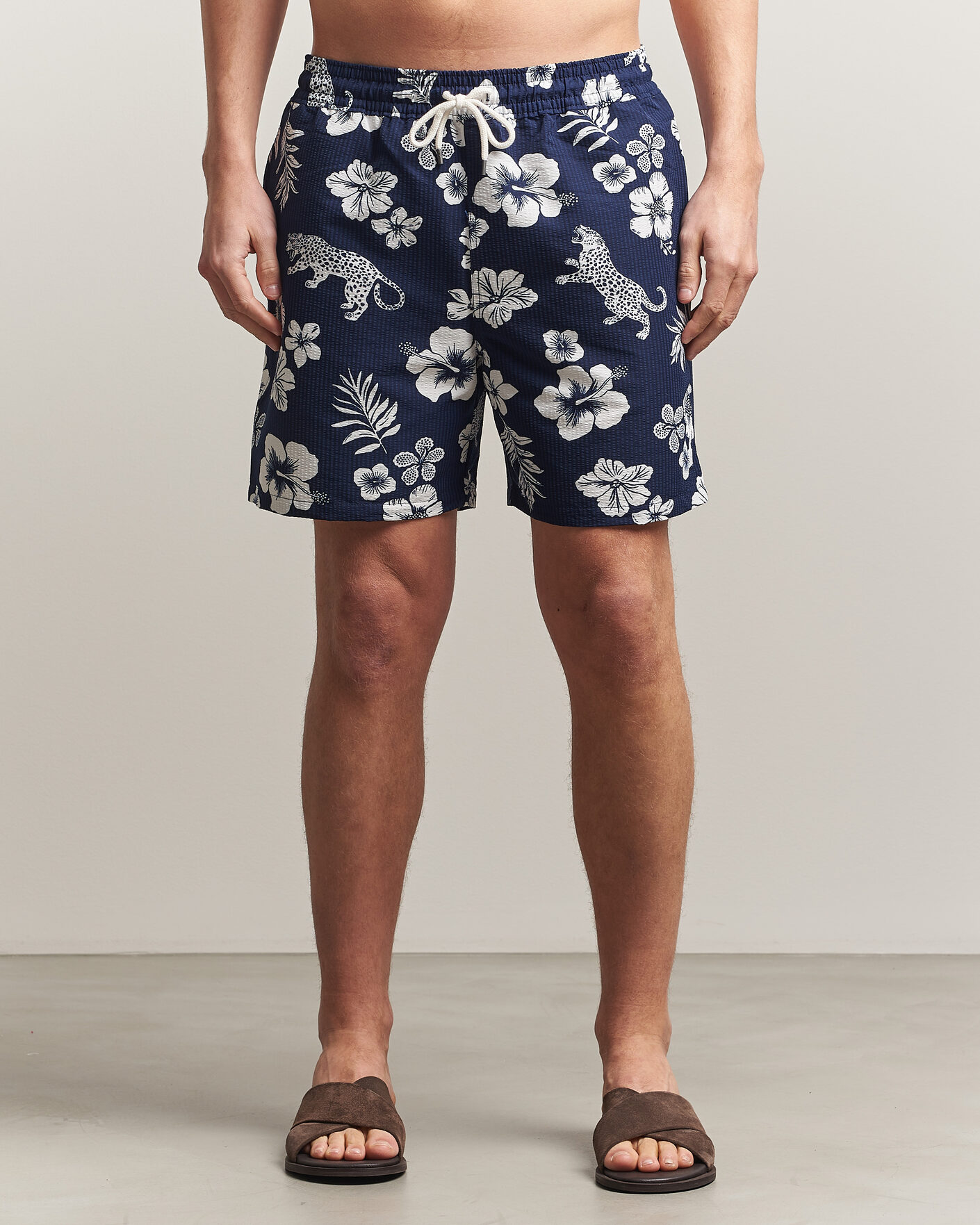 Men | Swimwear | Polo Ralph Lauren | Traveler Mid Trunk Seersucker Jaguar Tropical