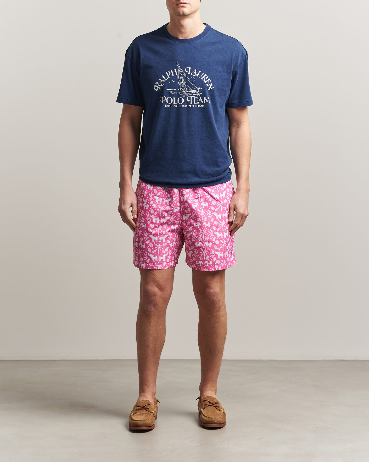 Men | Swimwear | Polo Ralph Lauren | Traveler Print Mid Trunk Pink