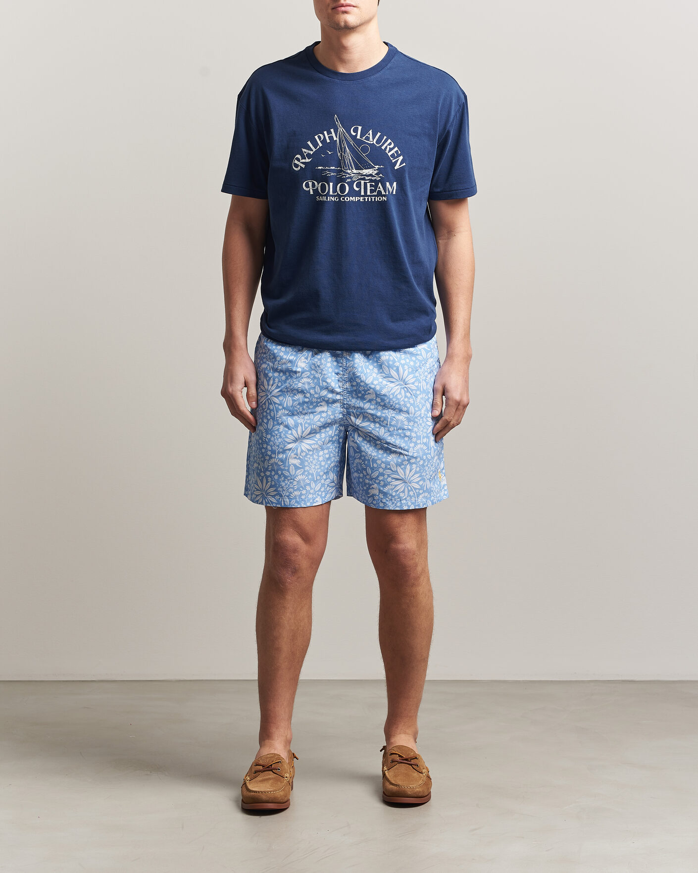 Men | Swimwear | Polo Ralph Lauren | Traveler Print Mid Trunk Blue