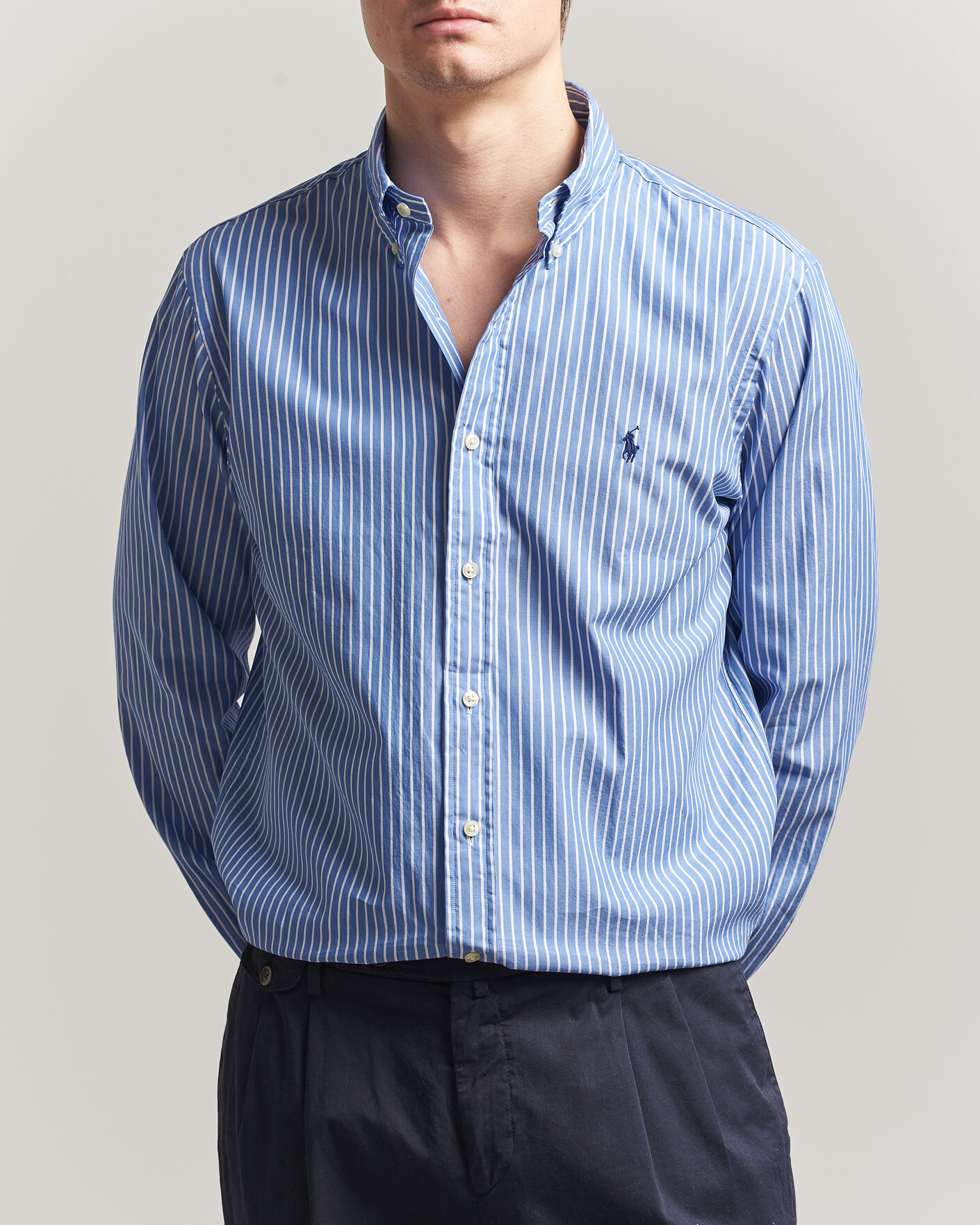 Men | Shirts | Polo Ralph Lauren | Custom Fit Poplin Striped Shirt Medium Blue