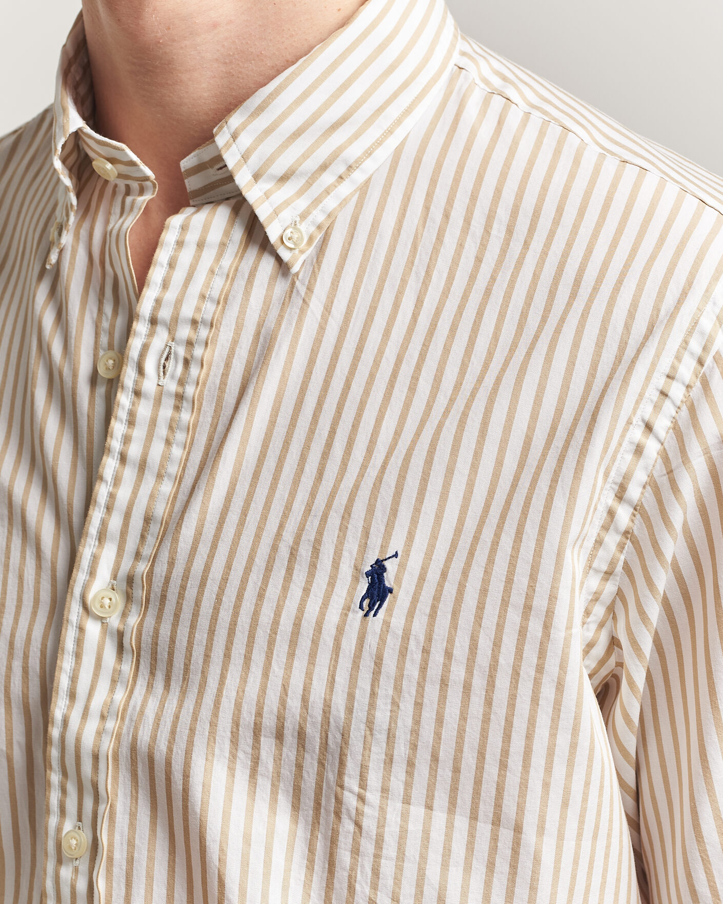 Men | Shirts | Polo Ralph Lauren | Custom Fit Poplin Striped Shirt Coastal Beige