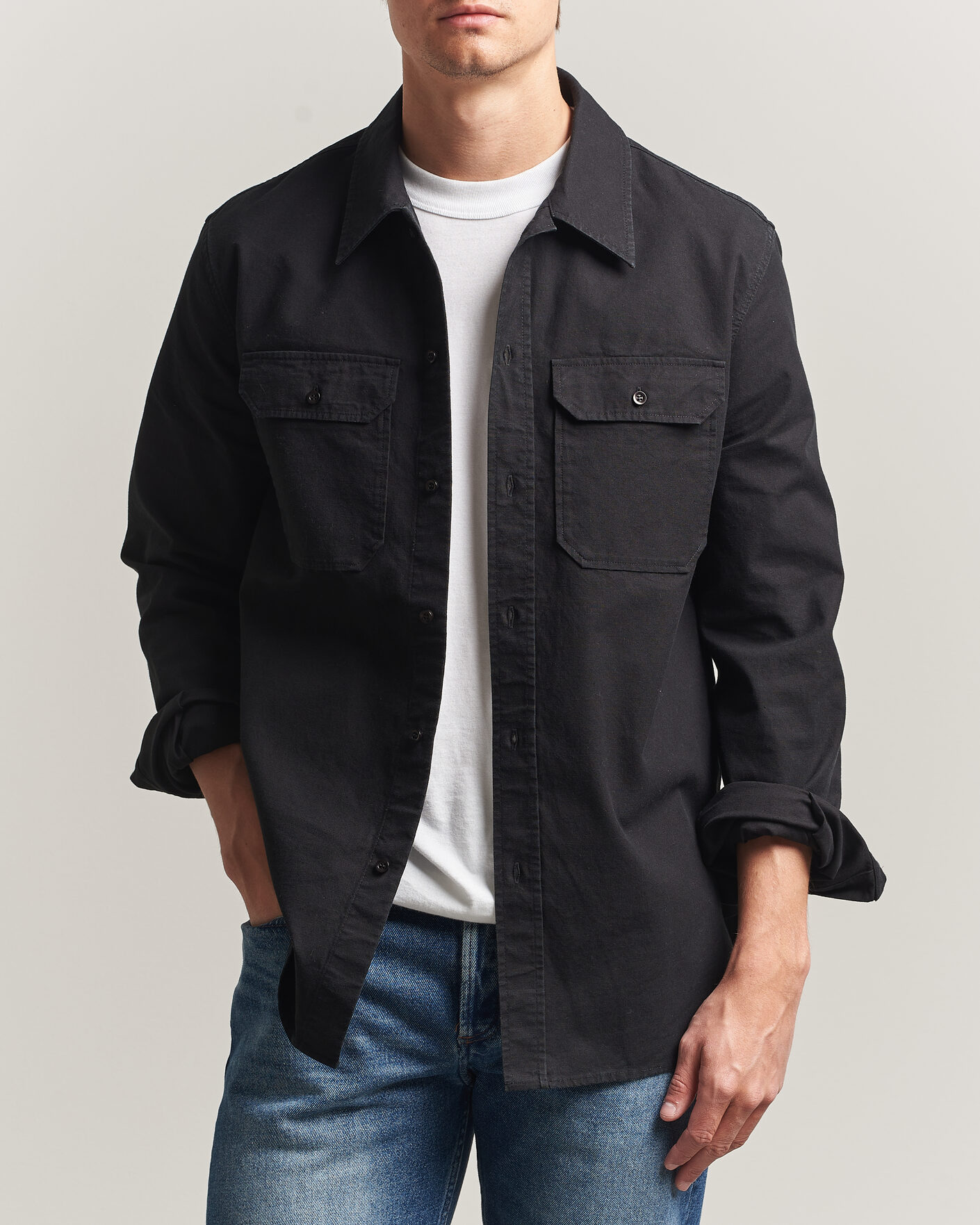 Men | Shirts | A.P.C. | Safari Cotton/Linen Overshirt Faded Black