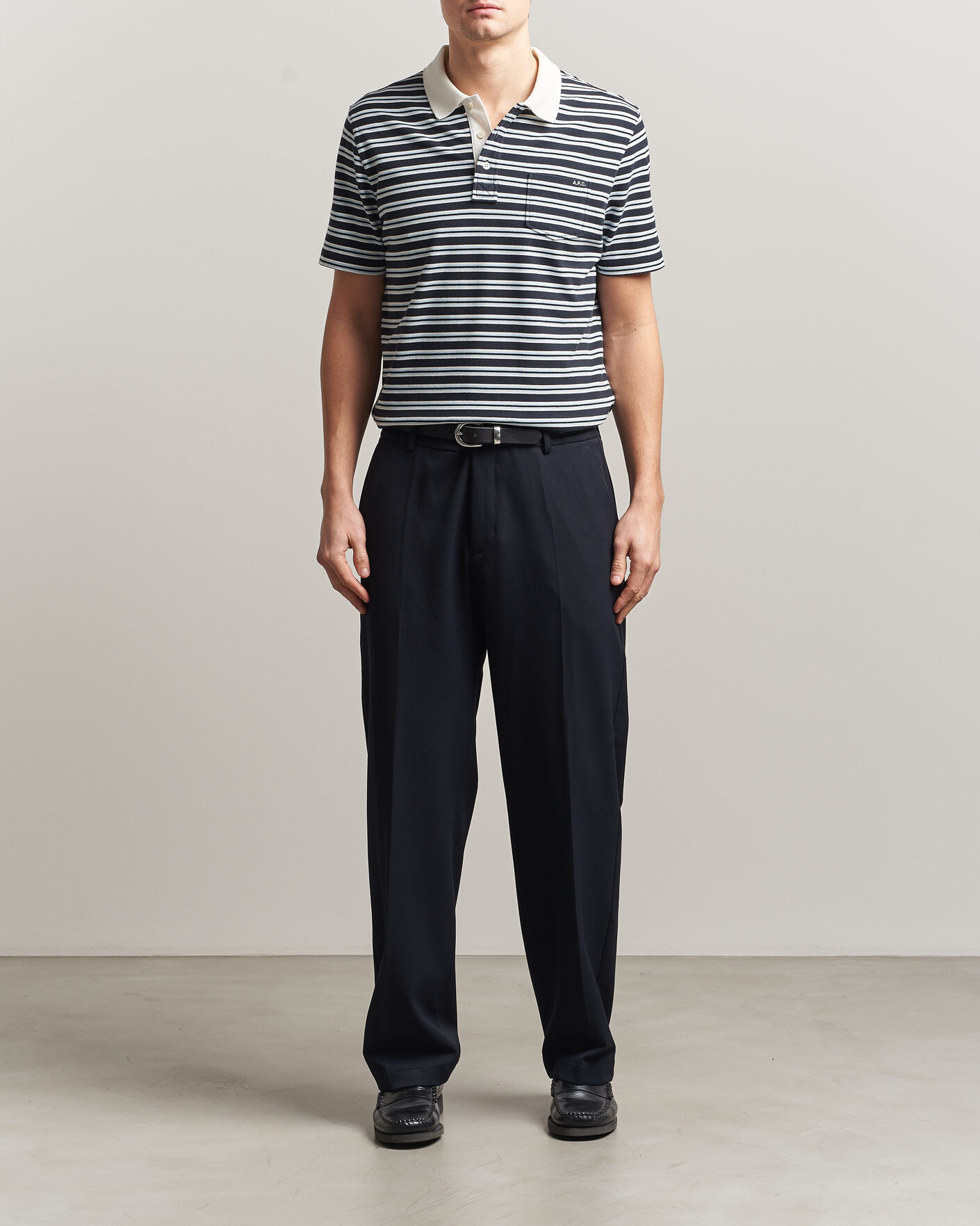 Men | Polo Shirts | A.P.C. | Oscar Striped Polo Dark Navy