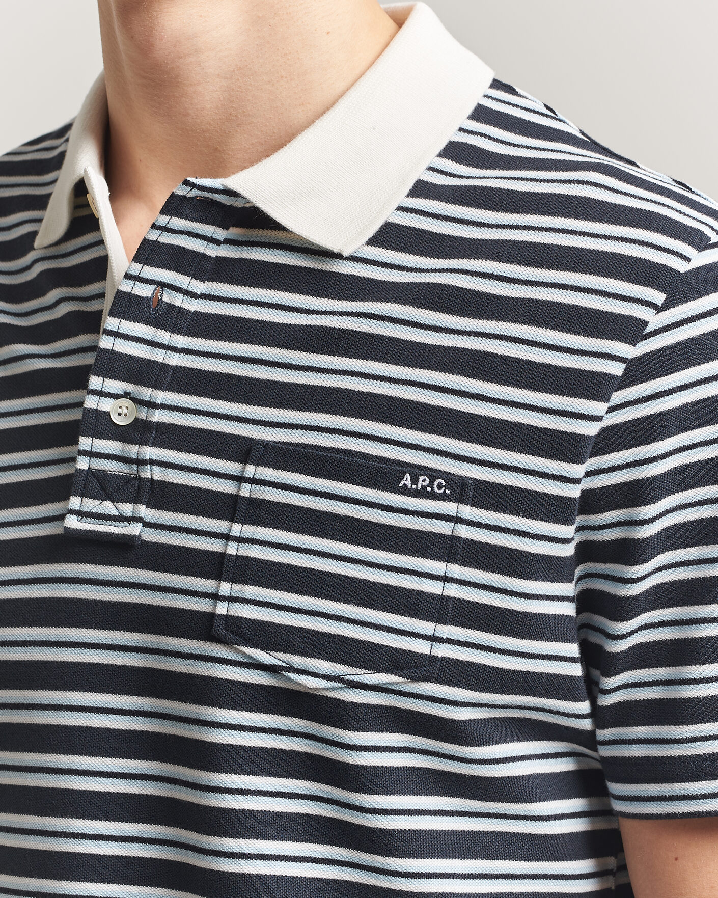 Men | Polo Shirts | A.P.C. | Oscar Striped Polo Dark Navy