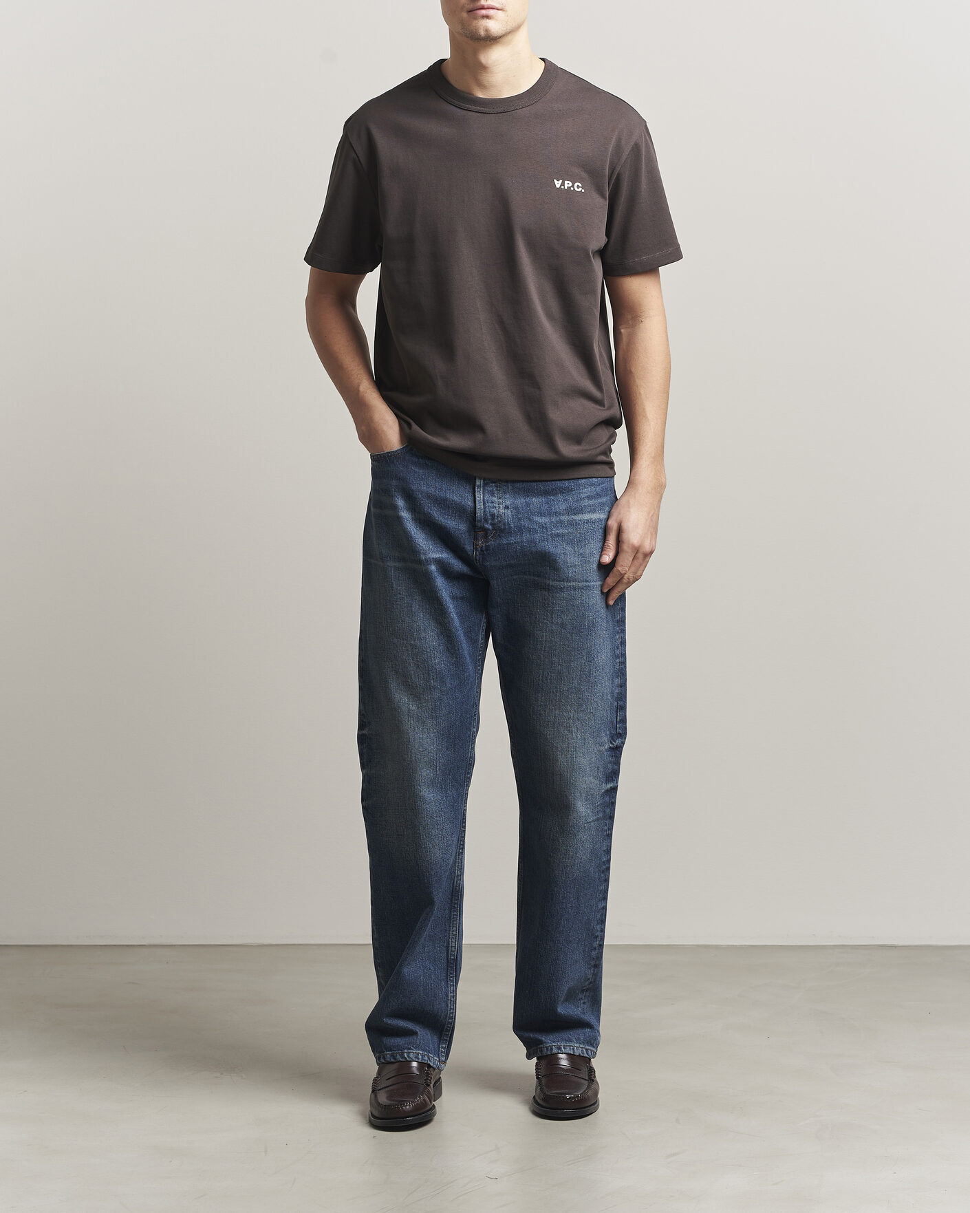 Men | T-Shirts | A.P.C. | Boxy Fit Petit VPC T-Shirt Ecru Brown