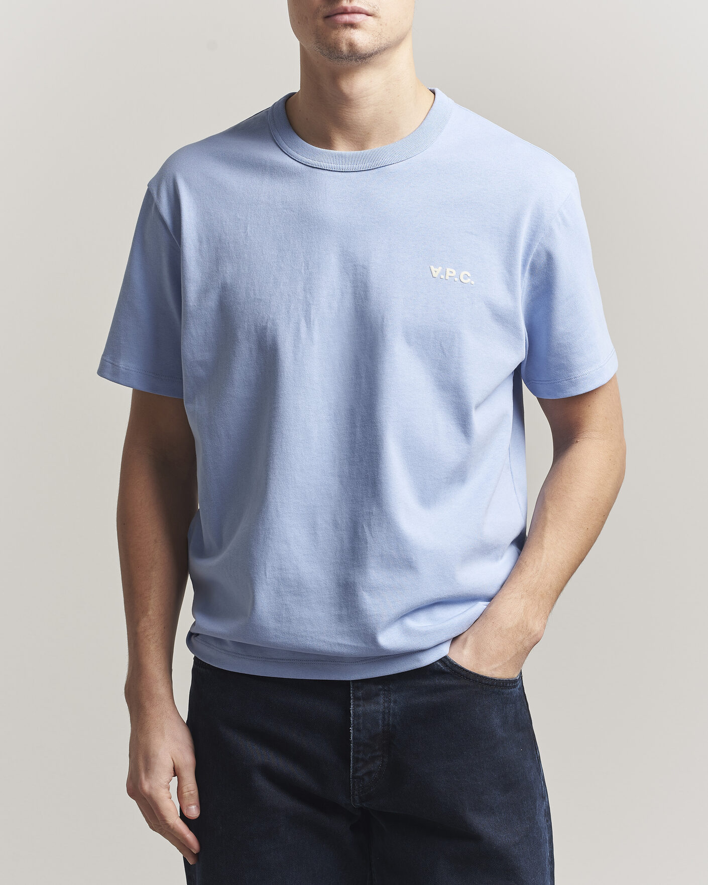 Men | T-Shirts | A.P.C. | Boxy Fit Petit VPC T-Shirt Light Blue