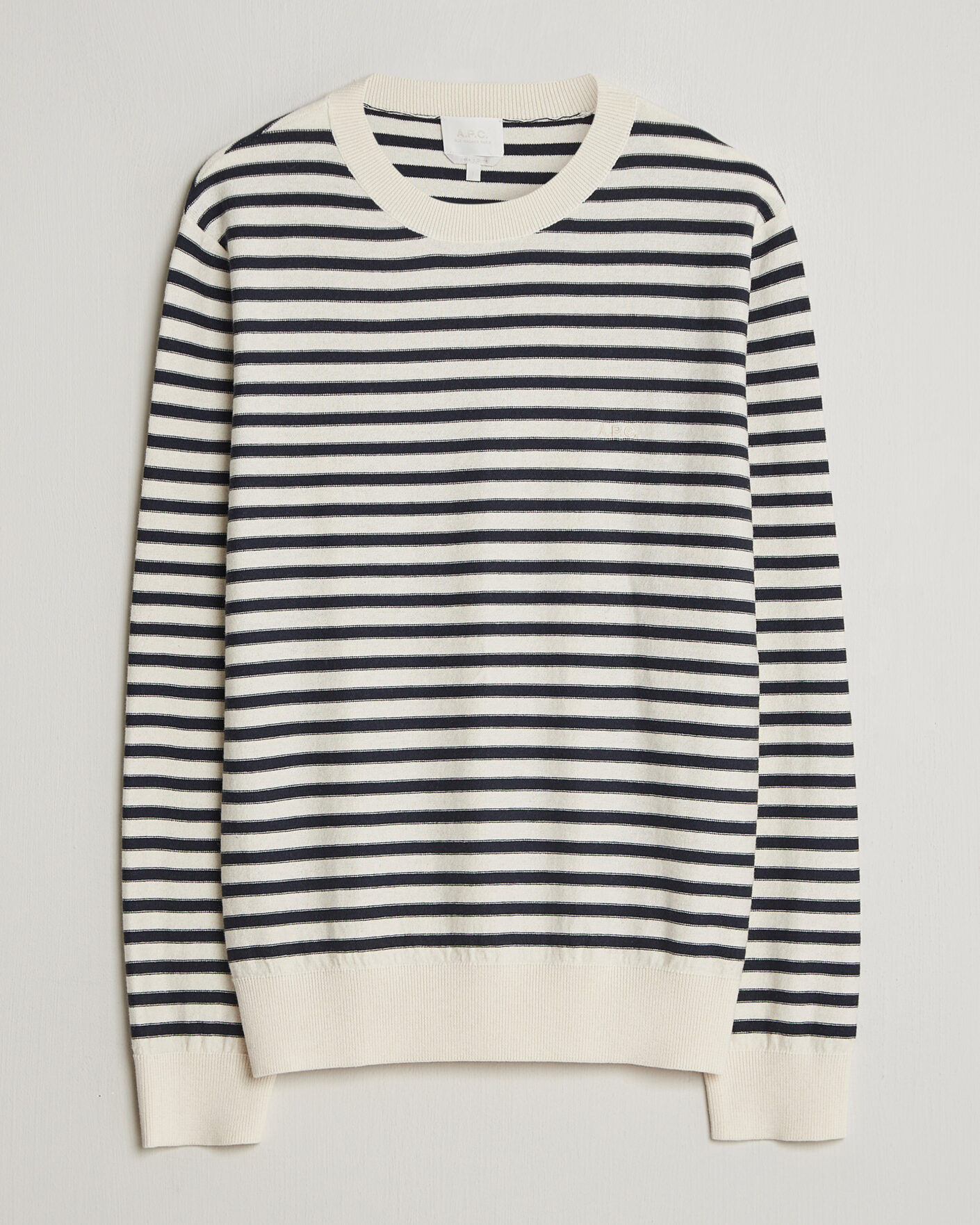 Men | Sweaters & Knitwear | A.P.C. | Paul Striped Knitted Sweater Ecru/Dark Navy