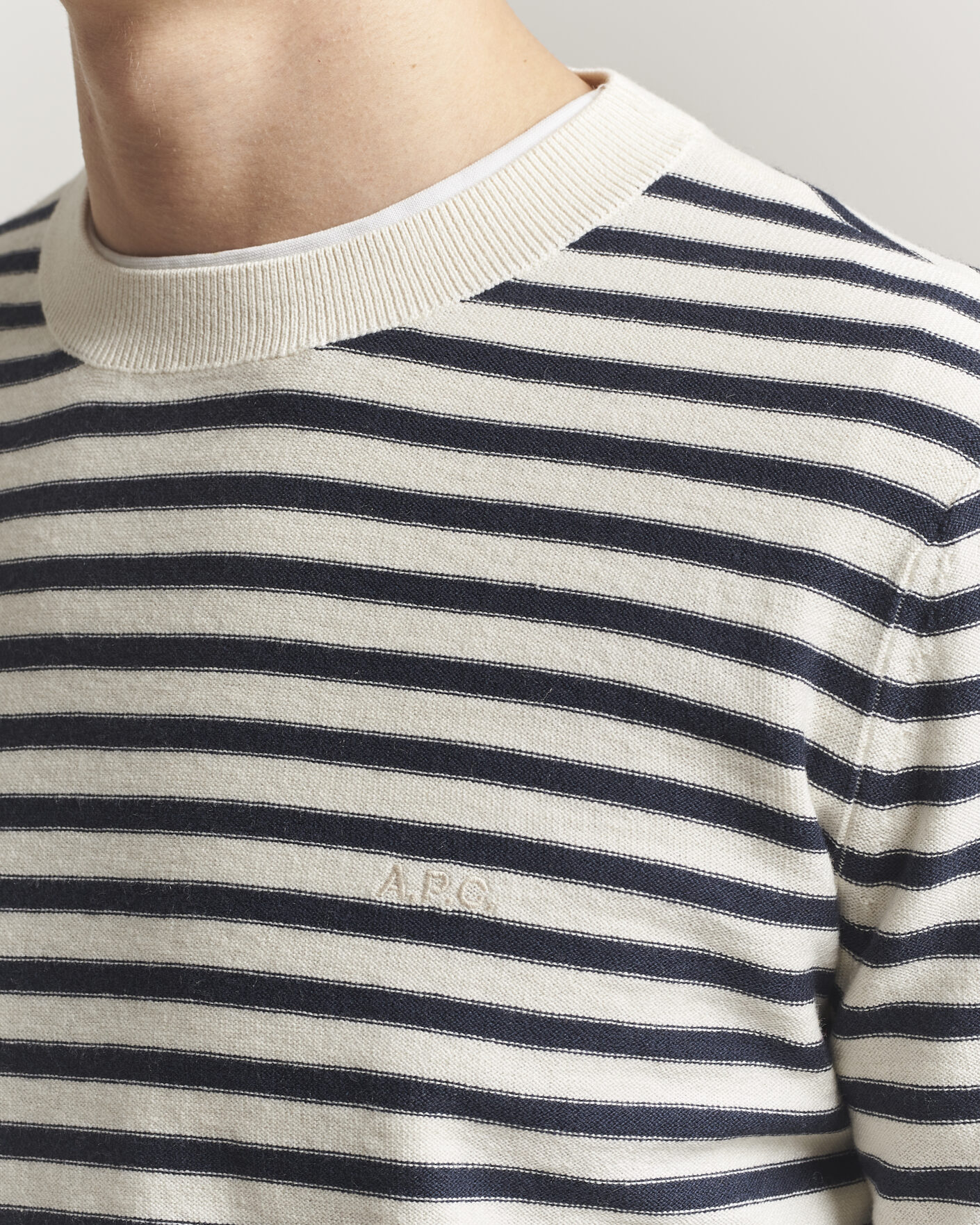 Men | Sweaters & Knitwear | A.P.C. | Paul Striped Knitted Sweater Ecru/Dark Navy
