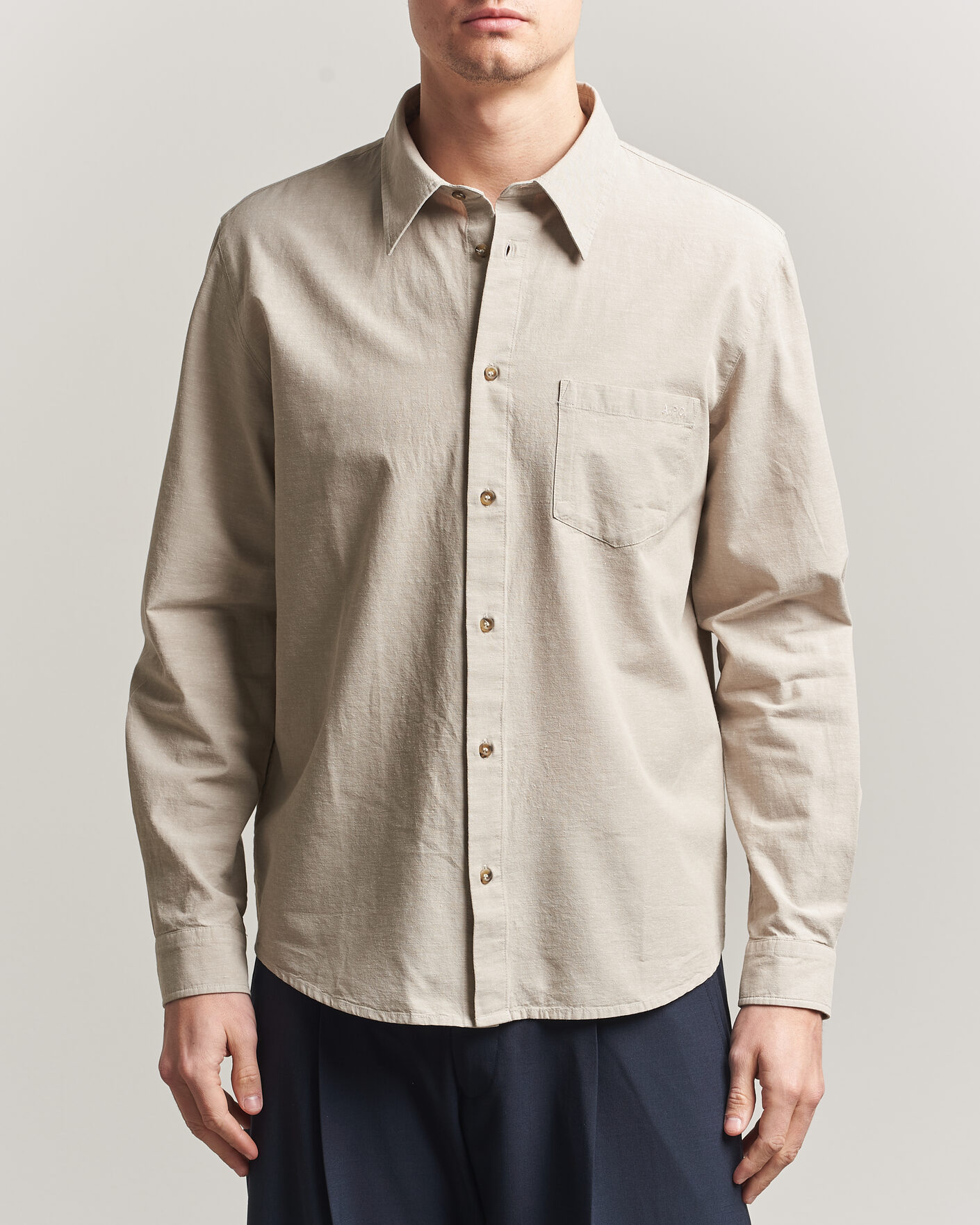 Men | Shirts | A.P.C. | Harris Cotton/Linen Shirt Sage Green