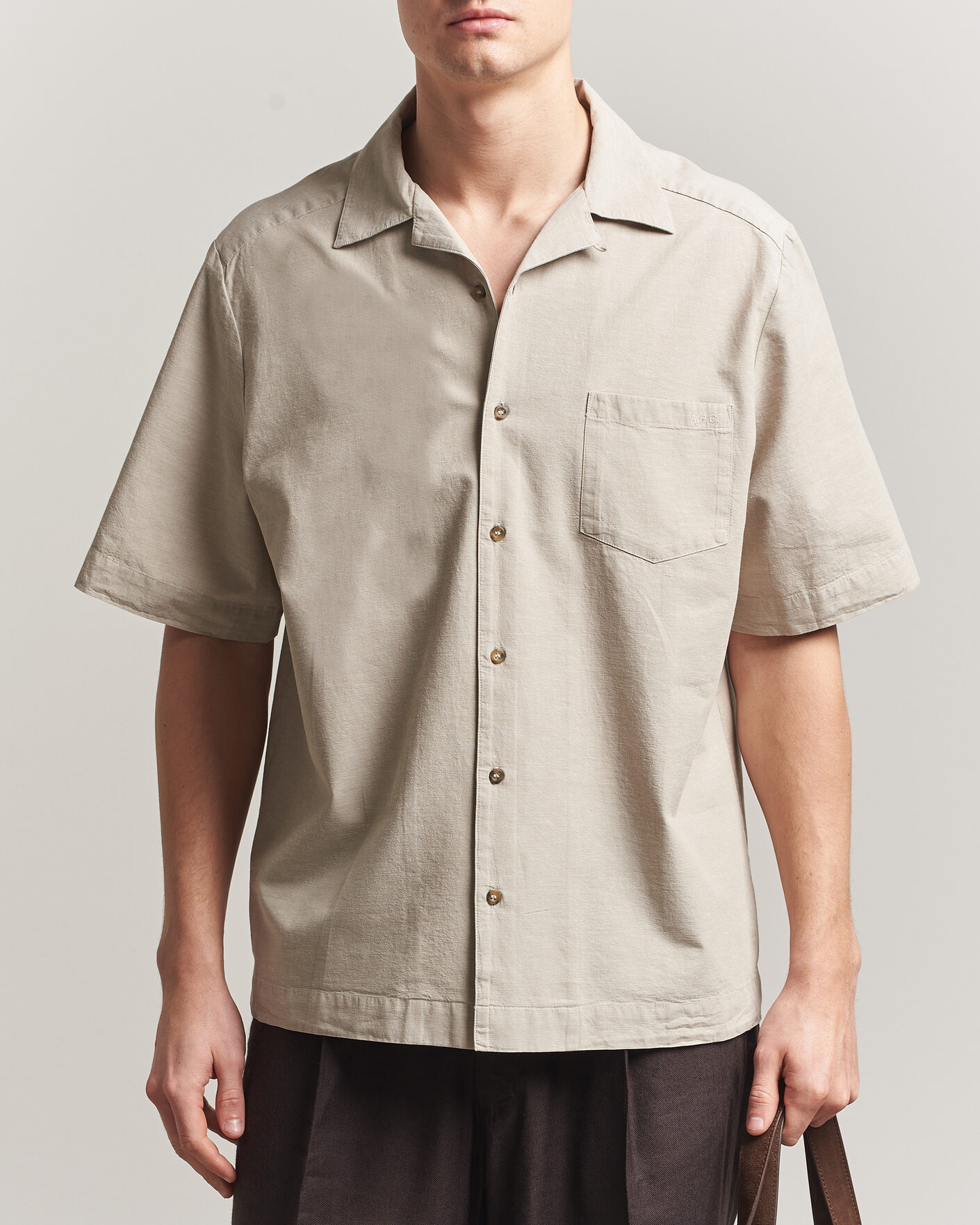 Men | Shirts | A.P.C. | Jude Cotton/Linen Short Sleeve Shirt Sage Green