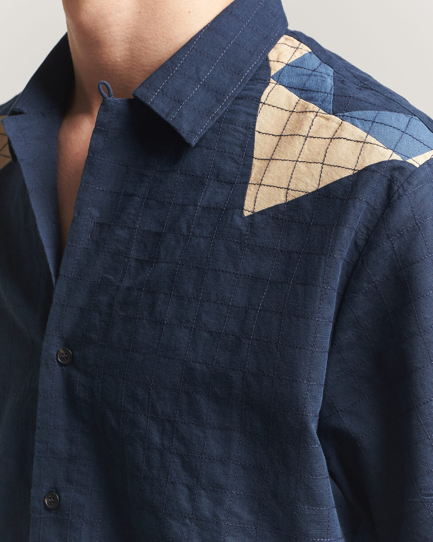 Men | Shirts | A.P.C. | Patchwork Short Sleeve Indigo