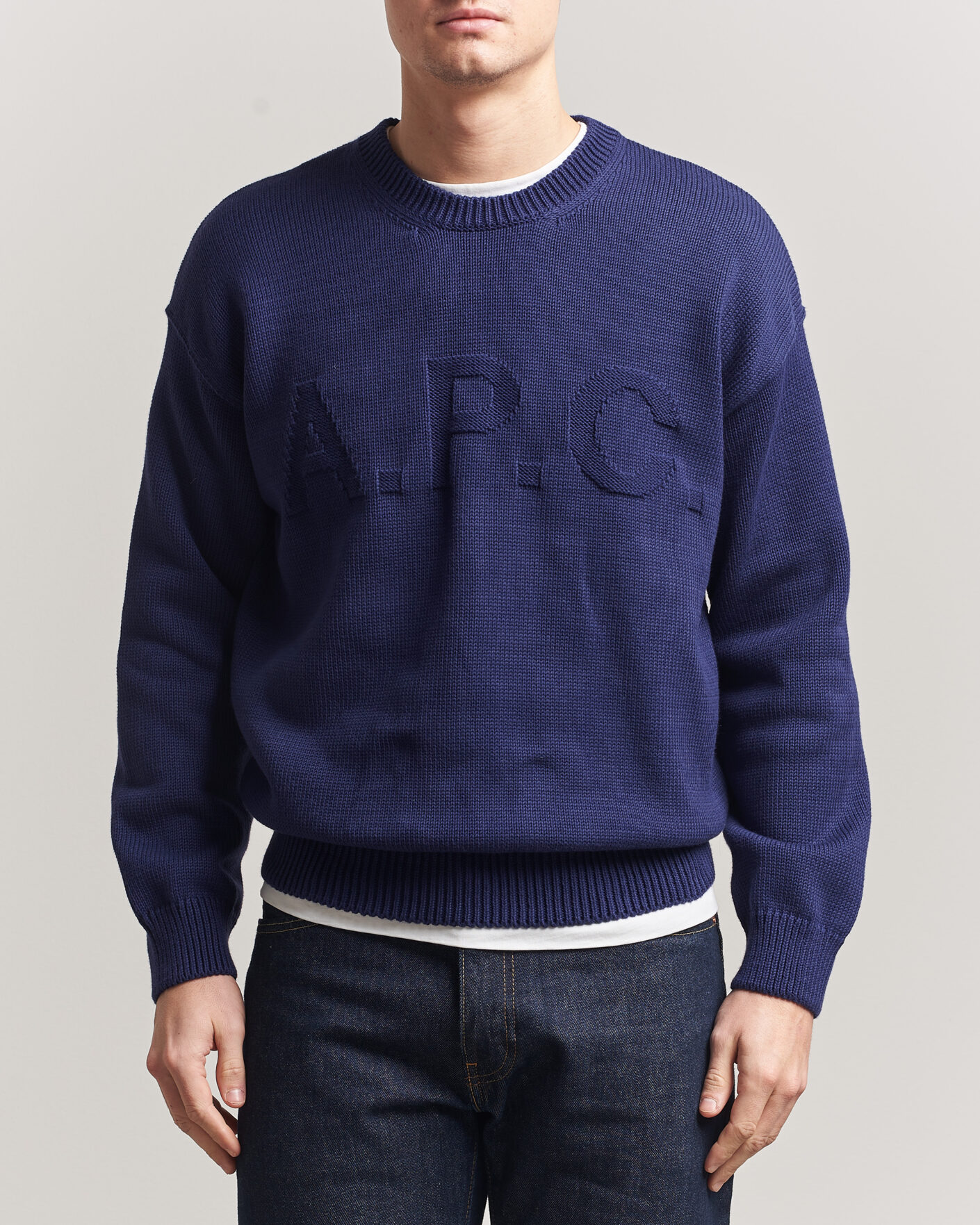 Men | Sweaters & Knitwear | A.P.C. | Leo Cotton Knitted Sweater Dark Blue