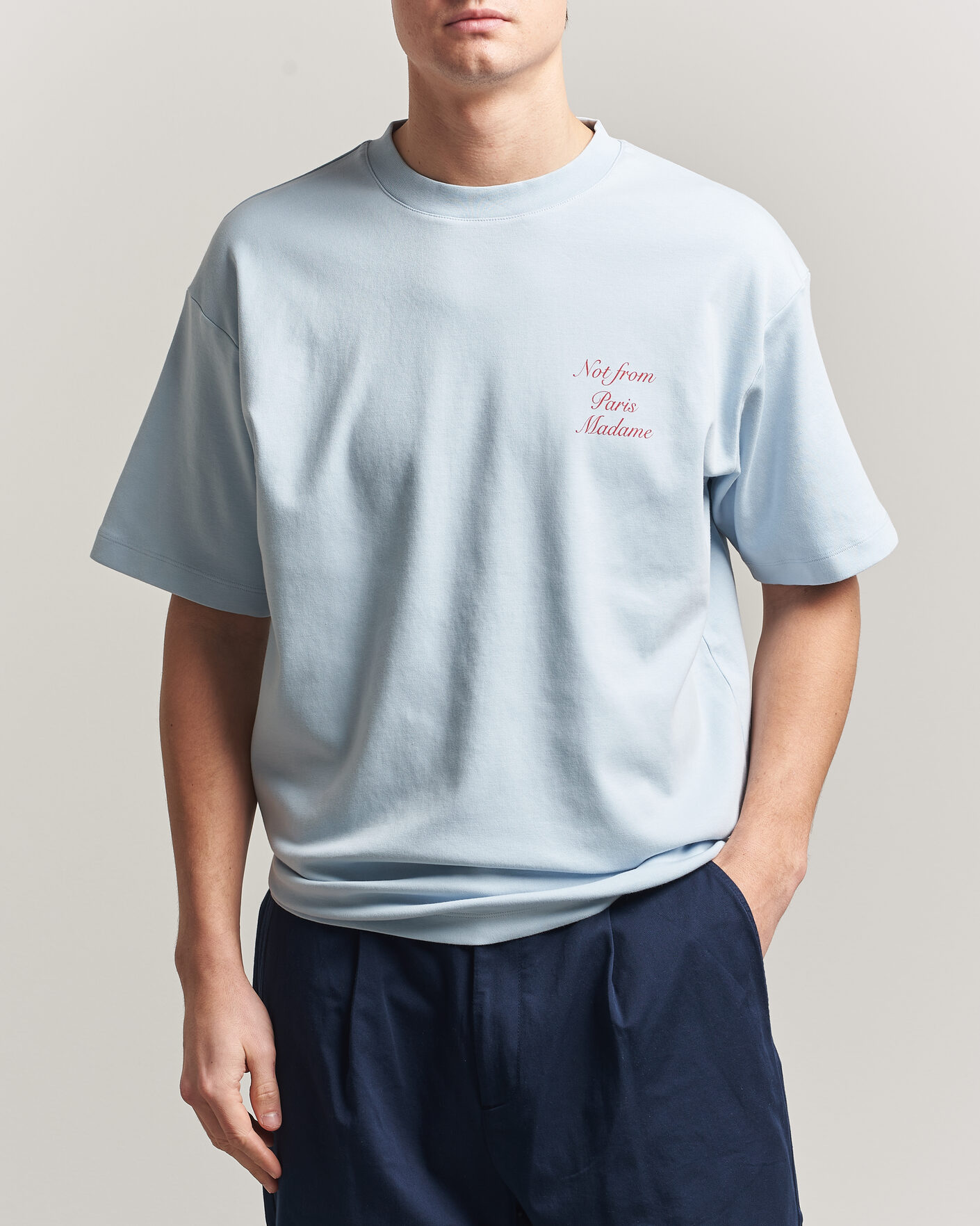 Men | T-Shirts | Drôle de Monsieur | Slogan Cursive T-Shirt Light Blue
