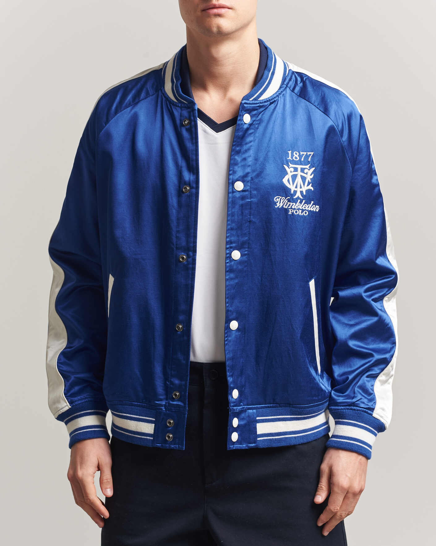 Men | Coats & Jackets | Polo Ralph Lauren | Championship Bomber Jacket Graphic Royal/White