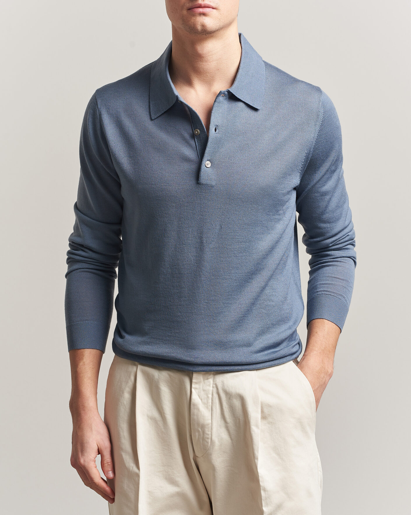 Men | Sweaters & Knitwear | Tiger of Sweden | Eross Merino Knitted Polo Dull Blue