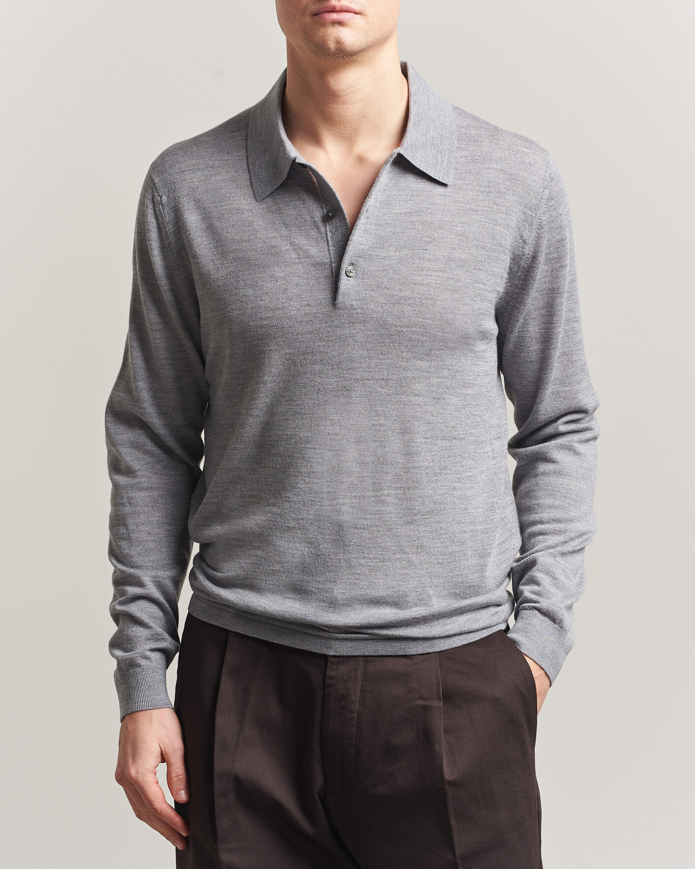 Tiger of Sweden Eross Merino Knitted Polo Grey Melange at