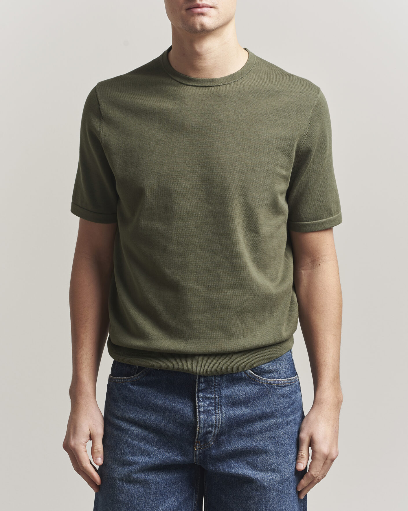 Men | T-Shirts | Tiger of Sweden | Connor Cotton Knitted T-Shirt Kalamata Green