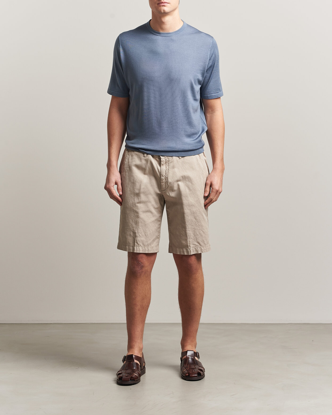 Men | T-Shirts | Tiger of Sweden | Connor Merino Knitted T-Shirt Dull Blue