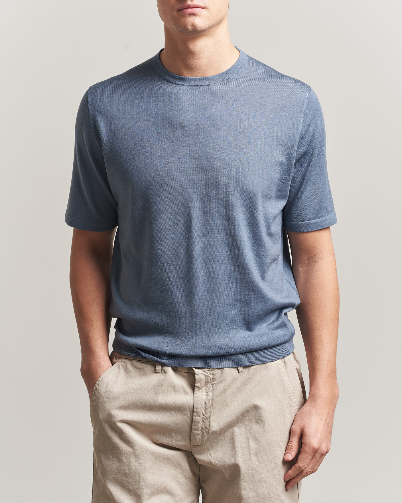 Men | T-Shirts | Tiger of Sweden | Connor Merino Knitted T-Shirt Dull Blue