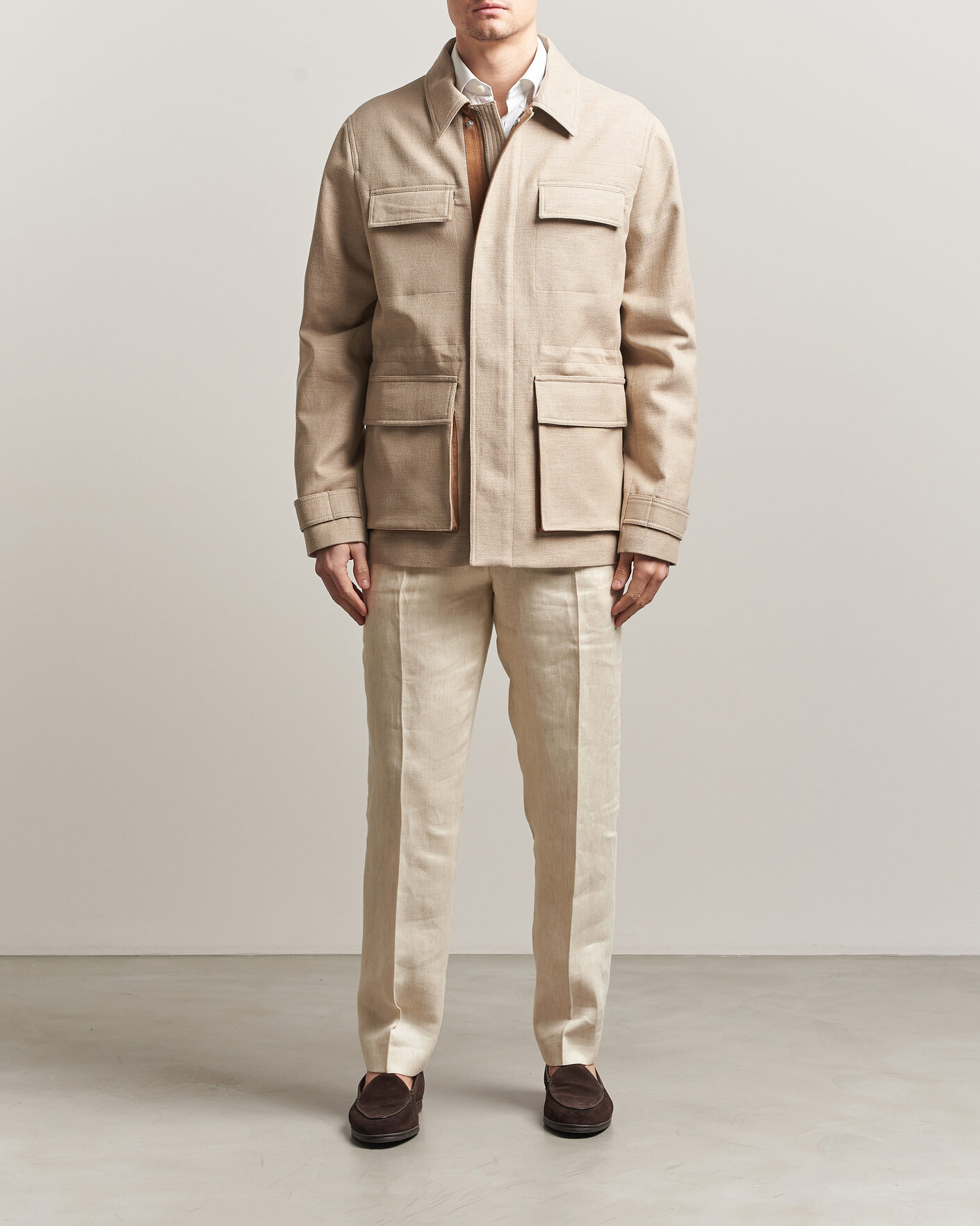Men | Coats & Jackets | Tiger of Sweden | Sandser Cotton/Linen Field Jacket Soft Latte
