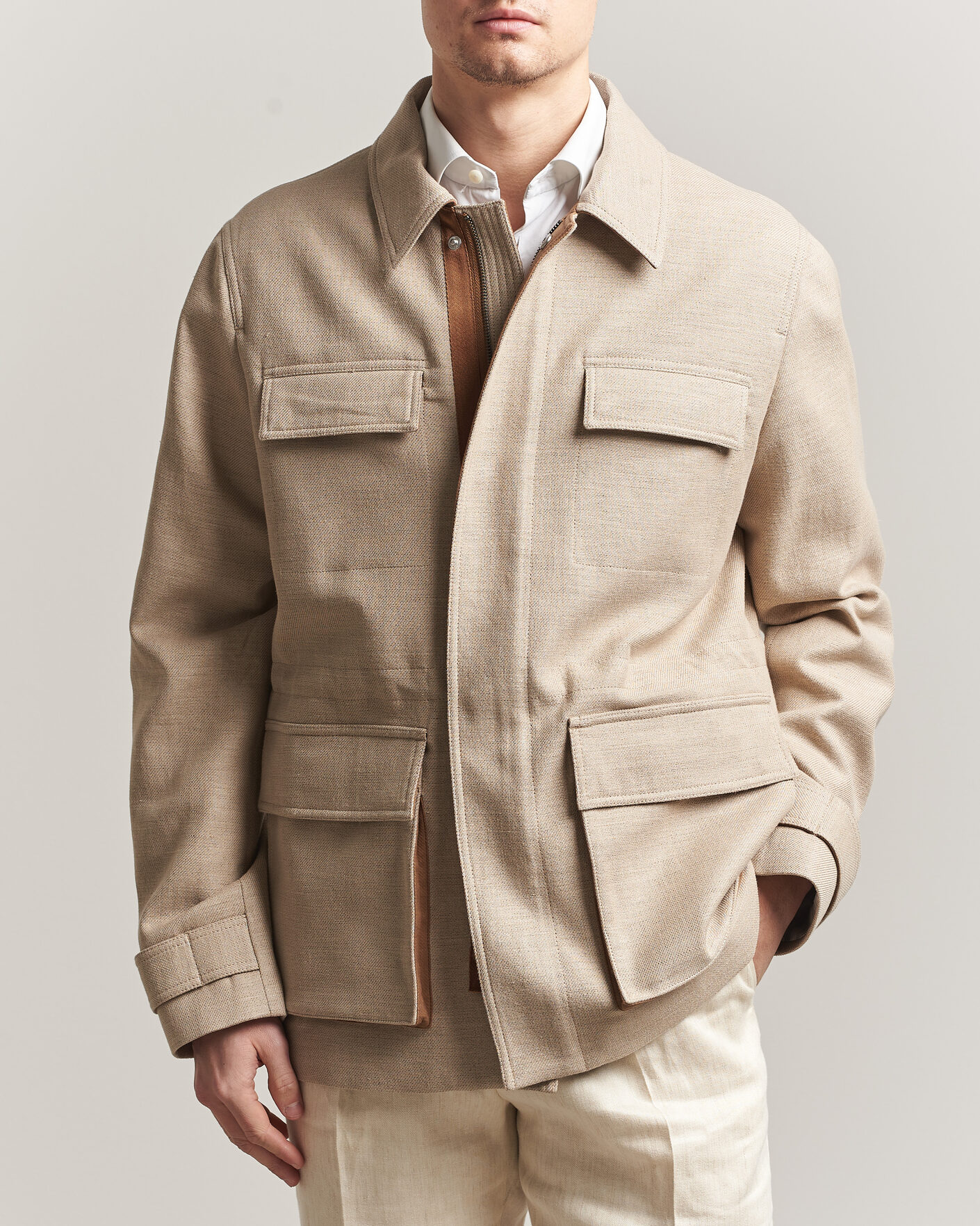 Men | Coats & Jackets | Tiger of Sweden | Sandser Cotton/Linen Field Jacket Soft Latte