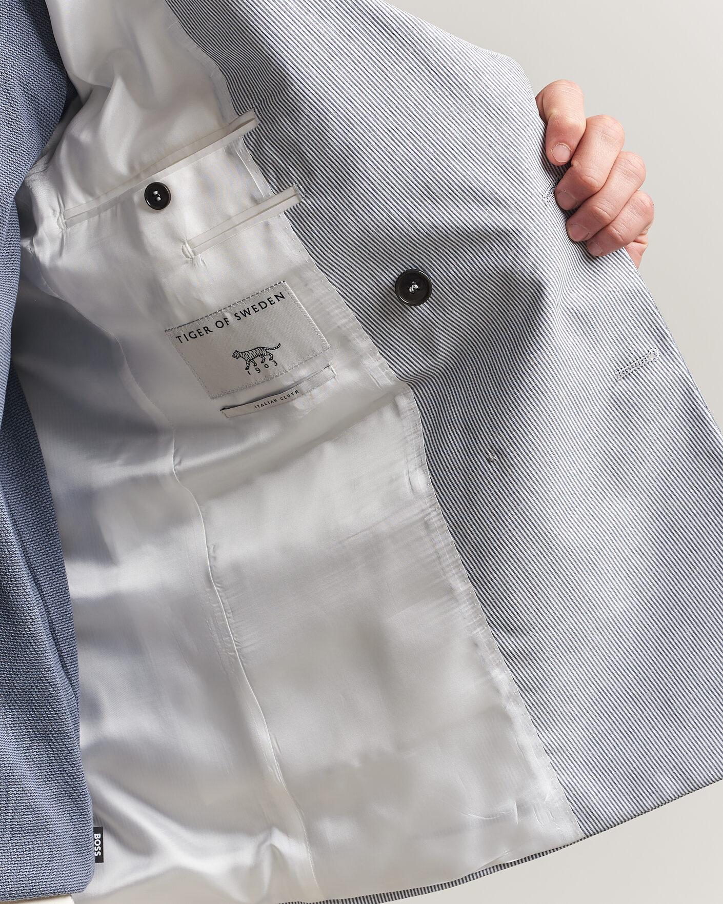 Men | Blazers | Tiger of Sweden | Ease Cotton Double Breasted Blazer Thunder Blue