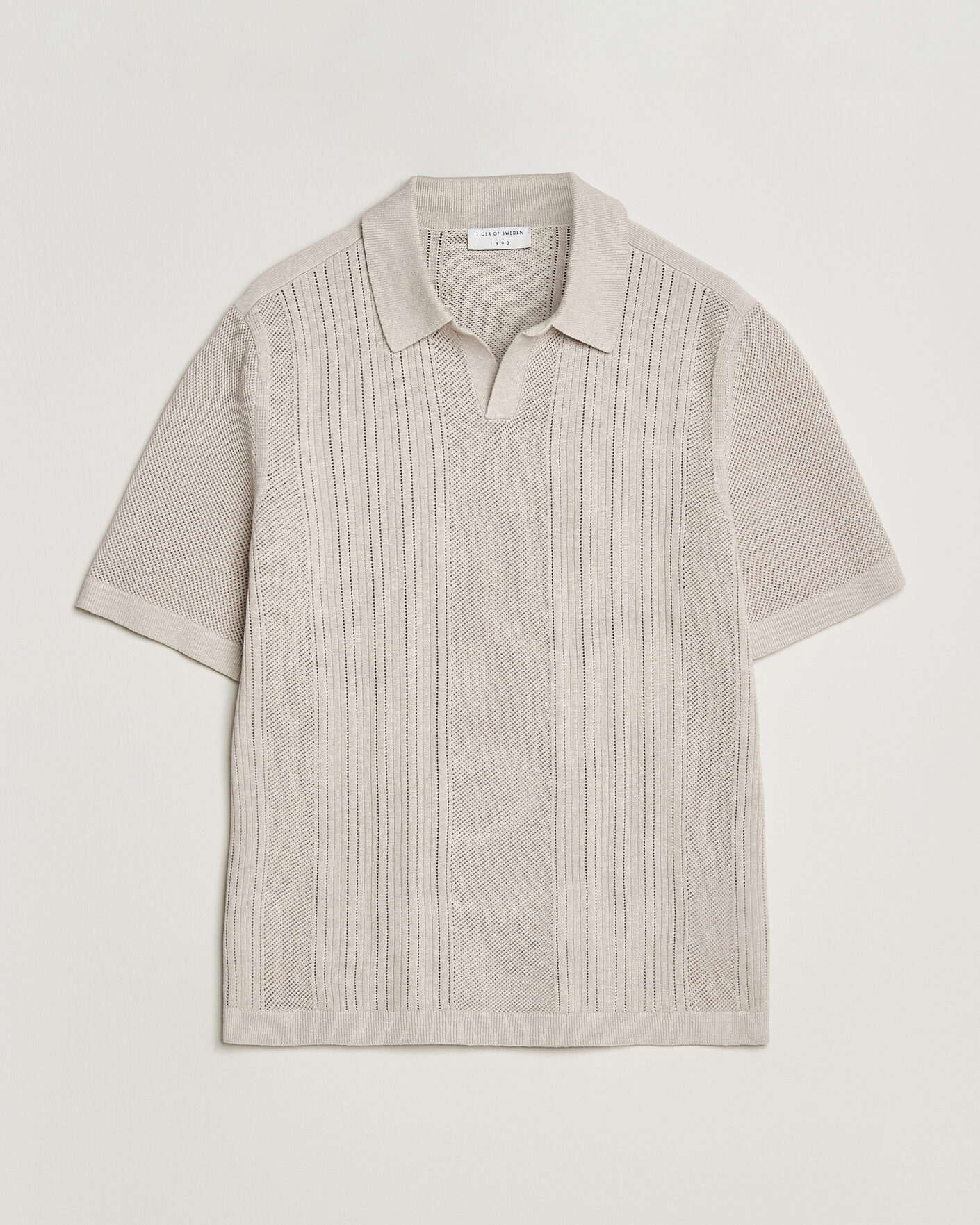 Men | Polo Shirts | Tiger of Sweden | Eoin Wool/Linen Knitted Polo Ivory