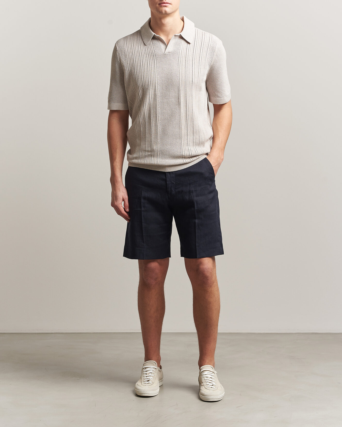 Men | Polo Shirts | Tiger of Sweden | Eoin Wool/Linen Knitted Polo Ivory