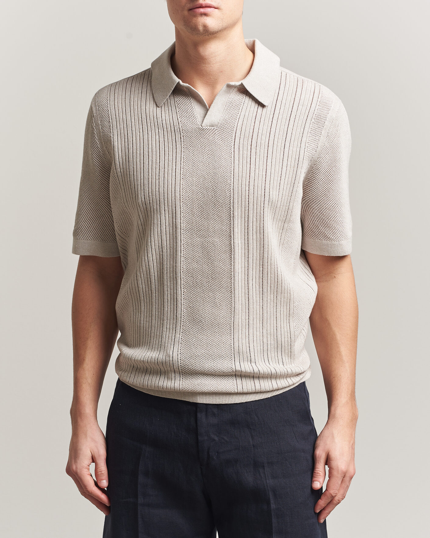 Men | Polo Shirts | Tiger of Sweden | Eoin Wool/Linen Knitted Polo Ivory