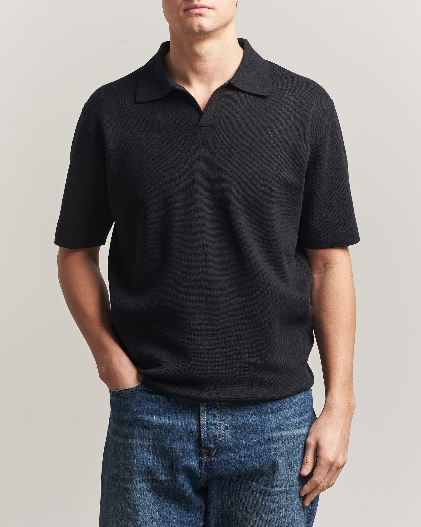 Men | Polo Shirts | Tiger of Sweden | Maelon Cotton/Linen Knitted Polo Black