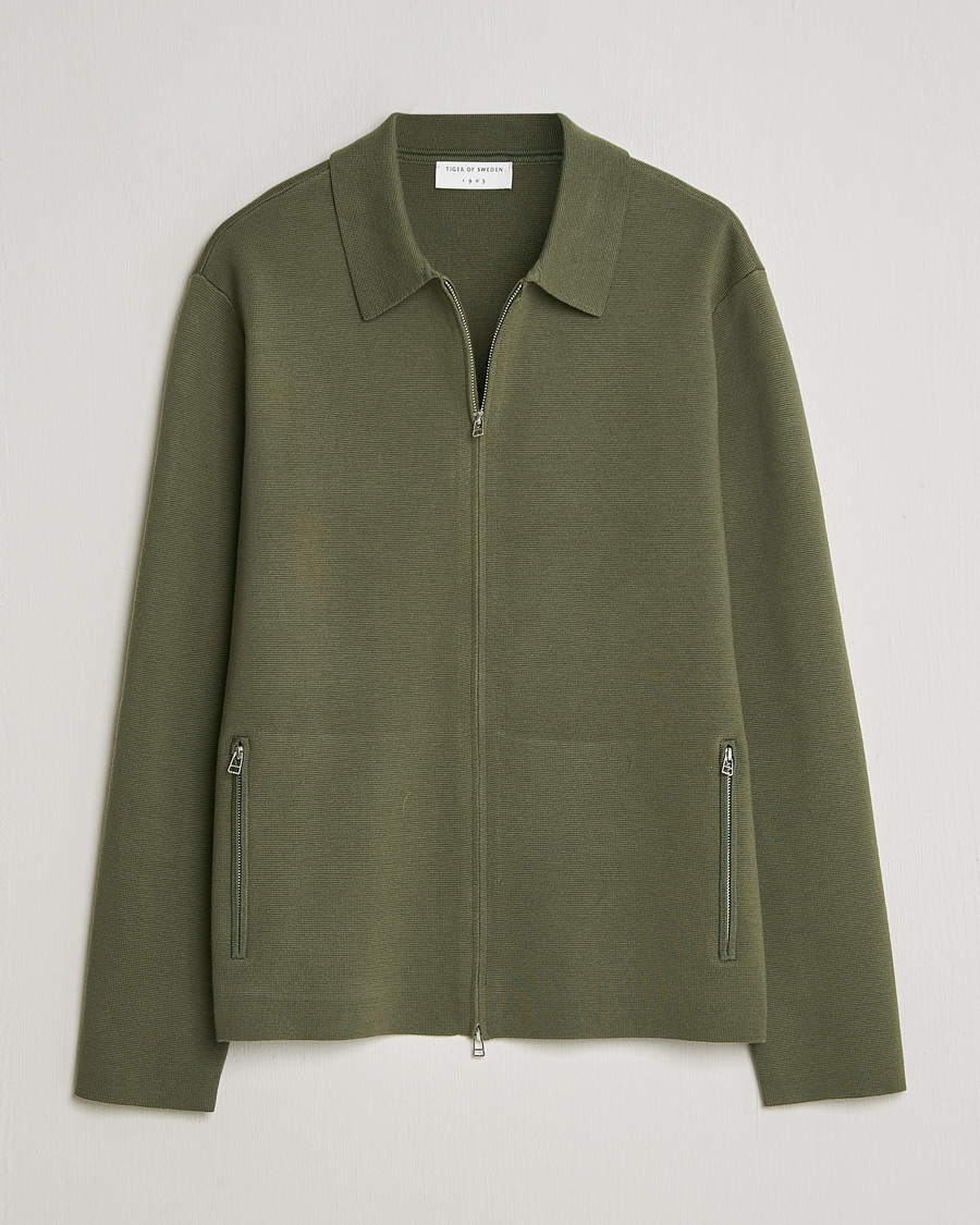 Men | Sweaters & Knitwear | Tiger of Sweden | Celyn Knitted Full Zip Kalamata Green