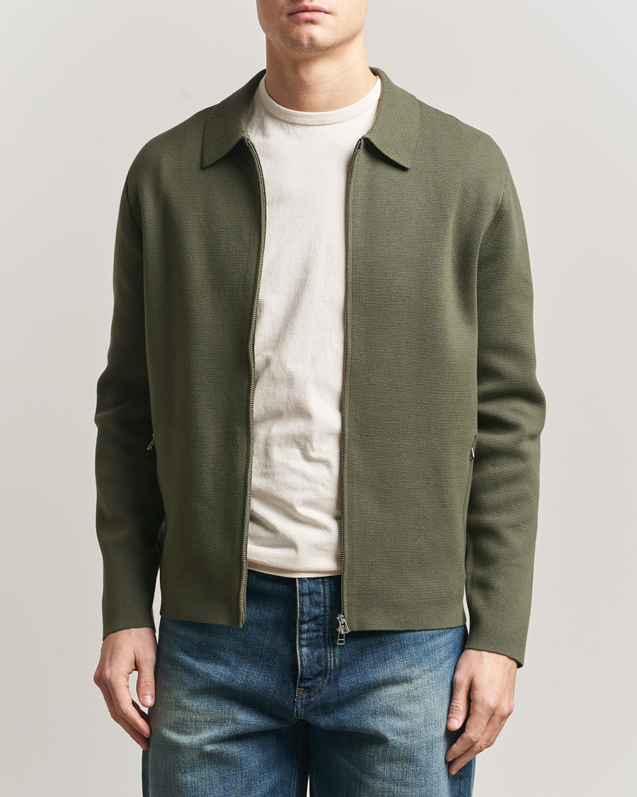 Men | Sweaters & Knitwear | Tiger of Sweden | Celyn Knitted Full Zip Kalamata Green