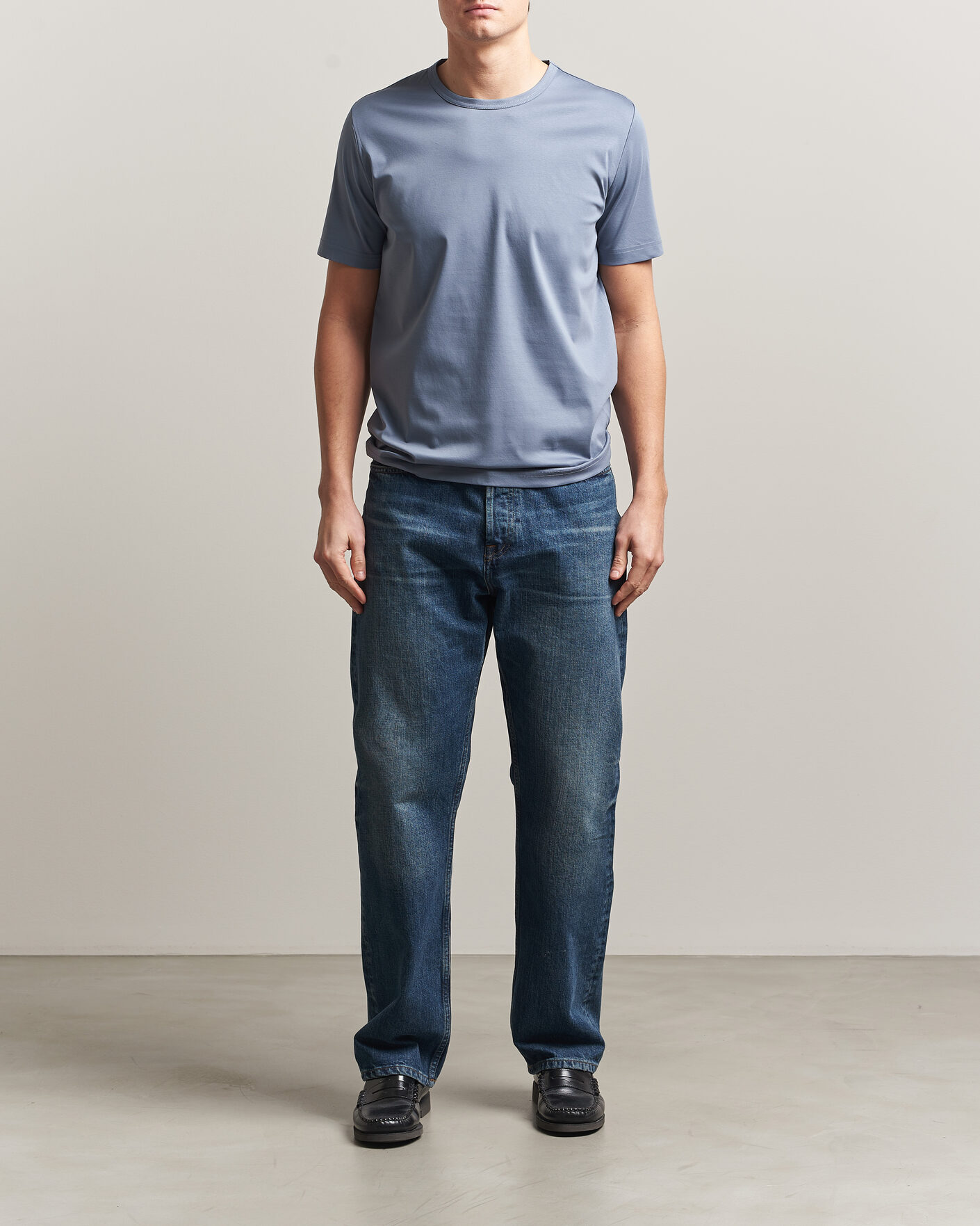 Men | T-Shirts | Tiger of Sweden | Olaf Mercerized Cotton T-Shirt Dull Blue