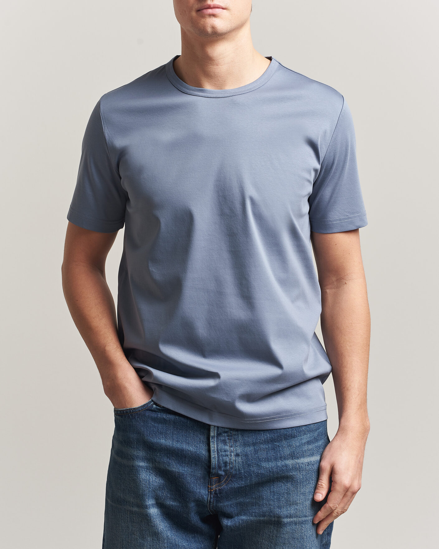 Men | T-Shirts | Tiger of Sweden | Olaf Mercerized Cotton T-Shirt Dull Blue