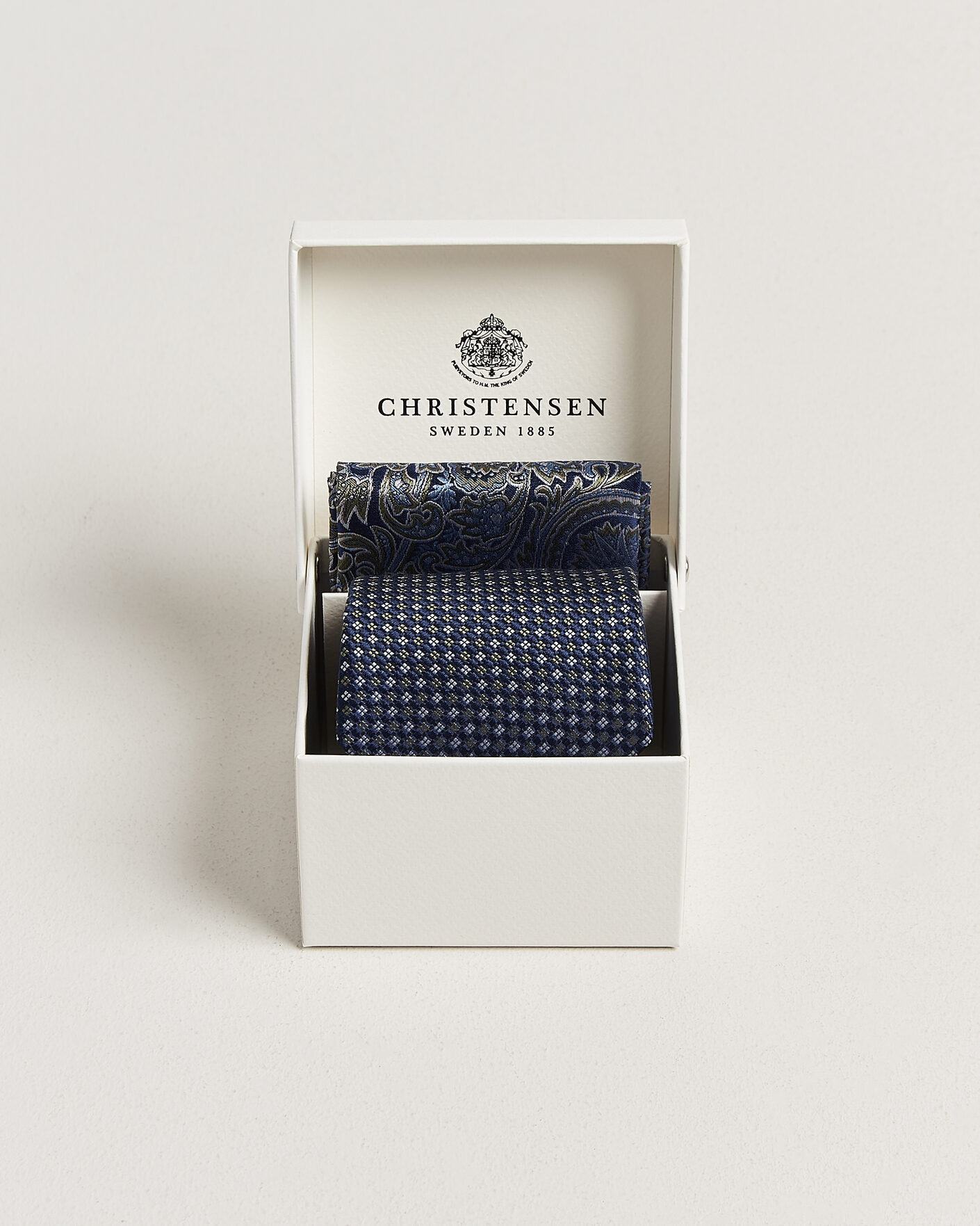 Men | Ties | Amanda Christensen | Box Set Printed Silk 8cm Tie With Pocket Square Navy/Green