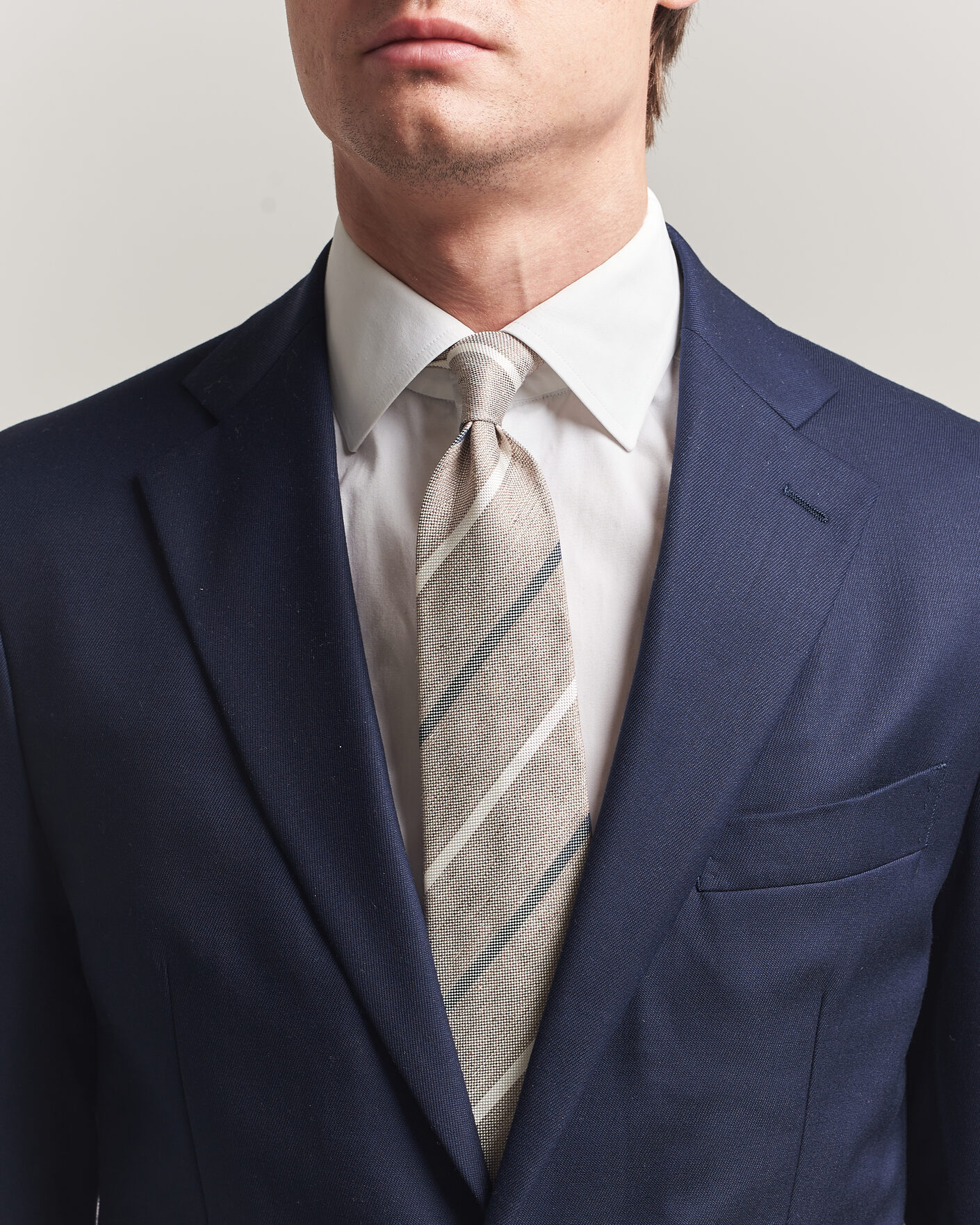 Men | Ties | Amanda Christensen | Silk/Linen 8cm Striped Tie Brown