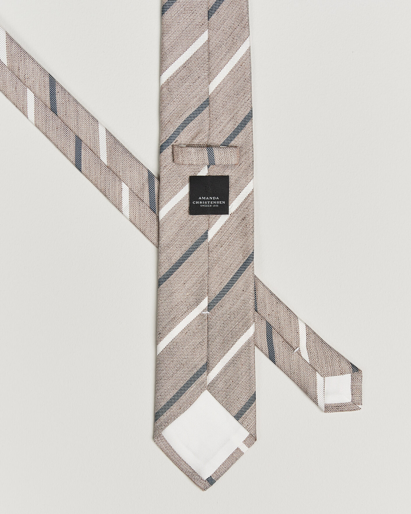 Men | Ties | Amanda Christensen | Silk/Linen 8cm Striped Tie Brown