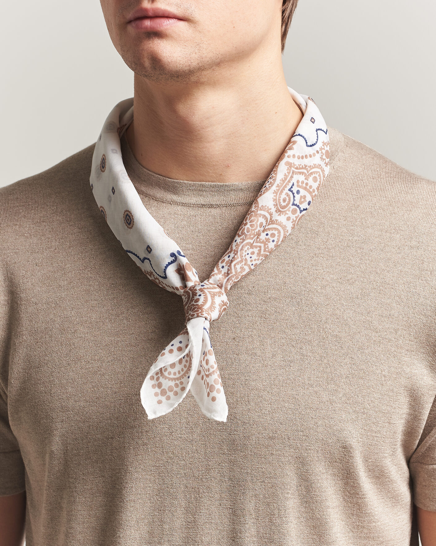 Men | Dress Scarves | Amanda Christensen | Cotton Voilé Medallion Bandana Cream