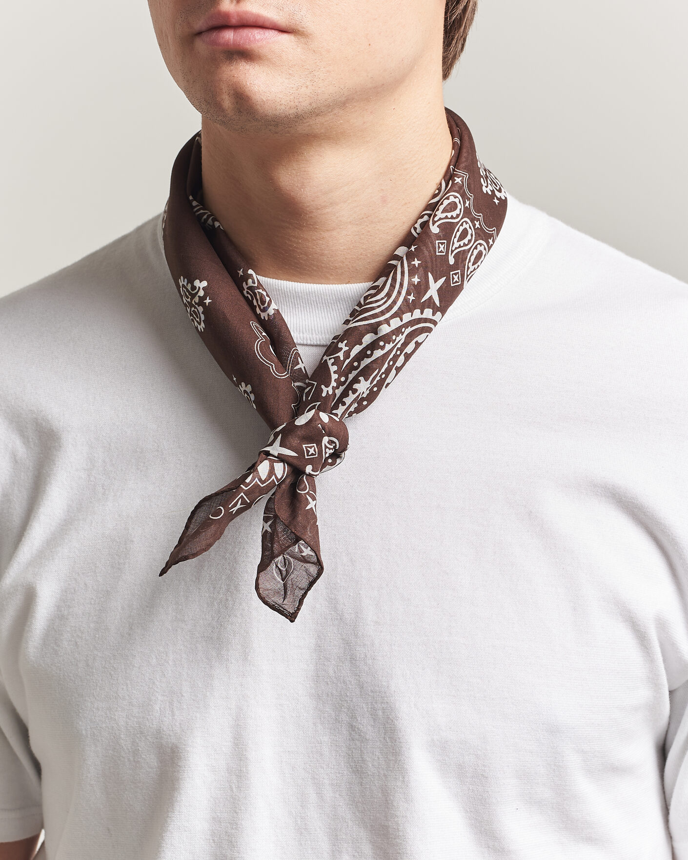 Men | Dress Scarves | Amanda Christensen | Cotton Voilé Paisley Bandana Dark Brown