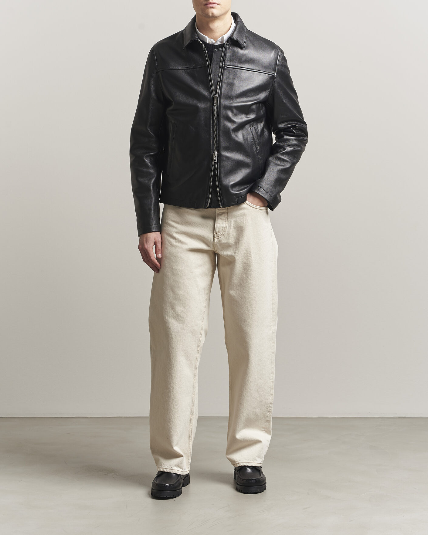 Men | Coats & Jackets | Filippa K | Leather Coach Jacket Black