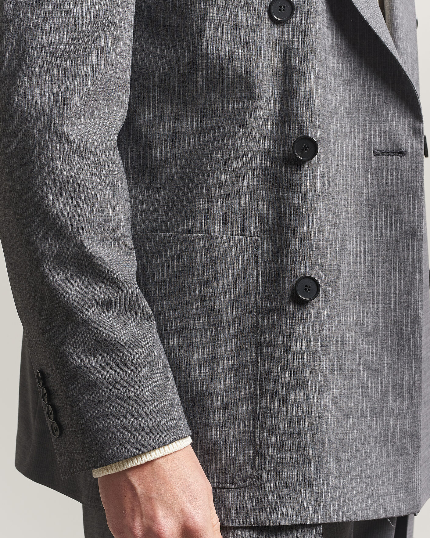 Men | Blazers | Filippa K | Michael Wool Pinstriped Double Breasted Blazer Mid Grey