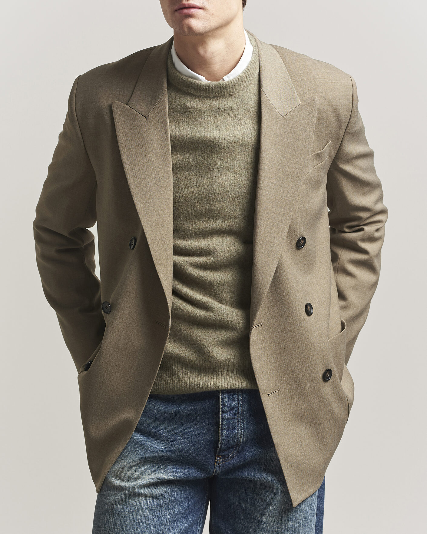 Men | Blazers | Filippa K | Michael Wool Double Breasted Blazer Light Driftwood