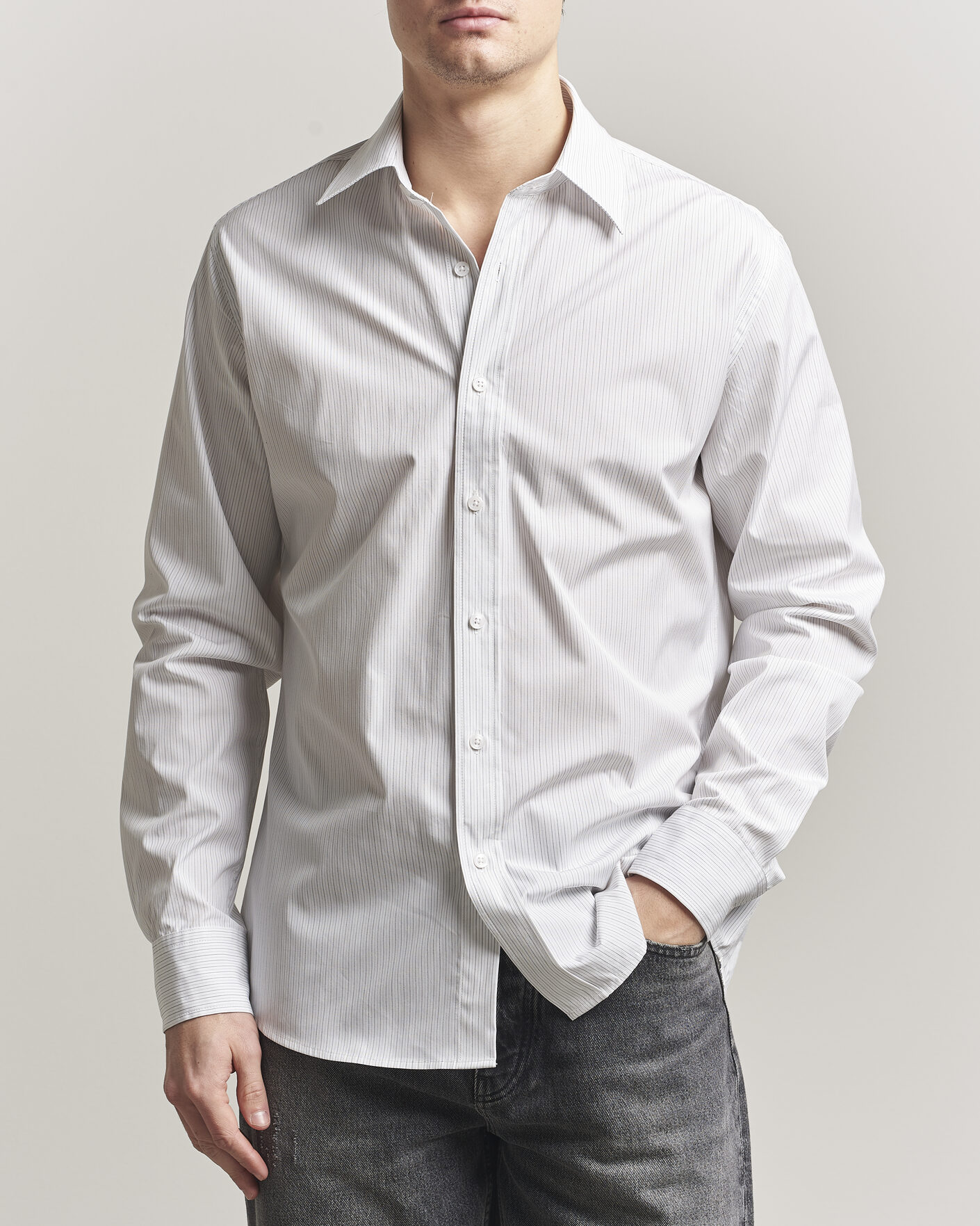Men | Shirts | Filippa K | Cotton Poplin Striped Shirt White/Black