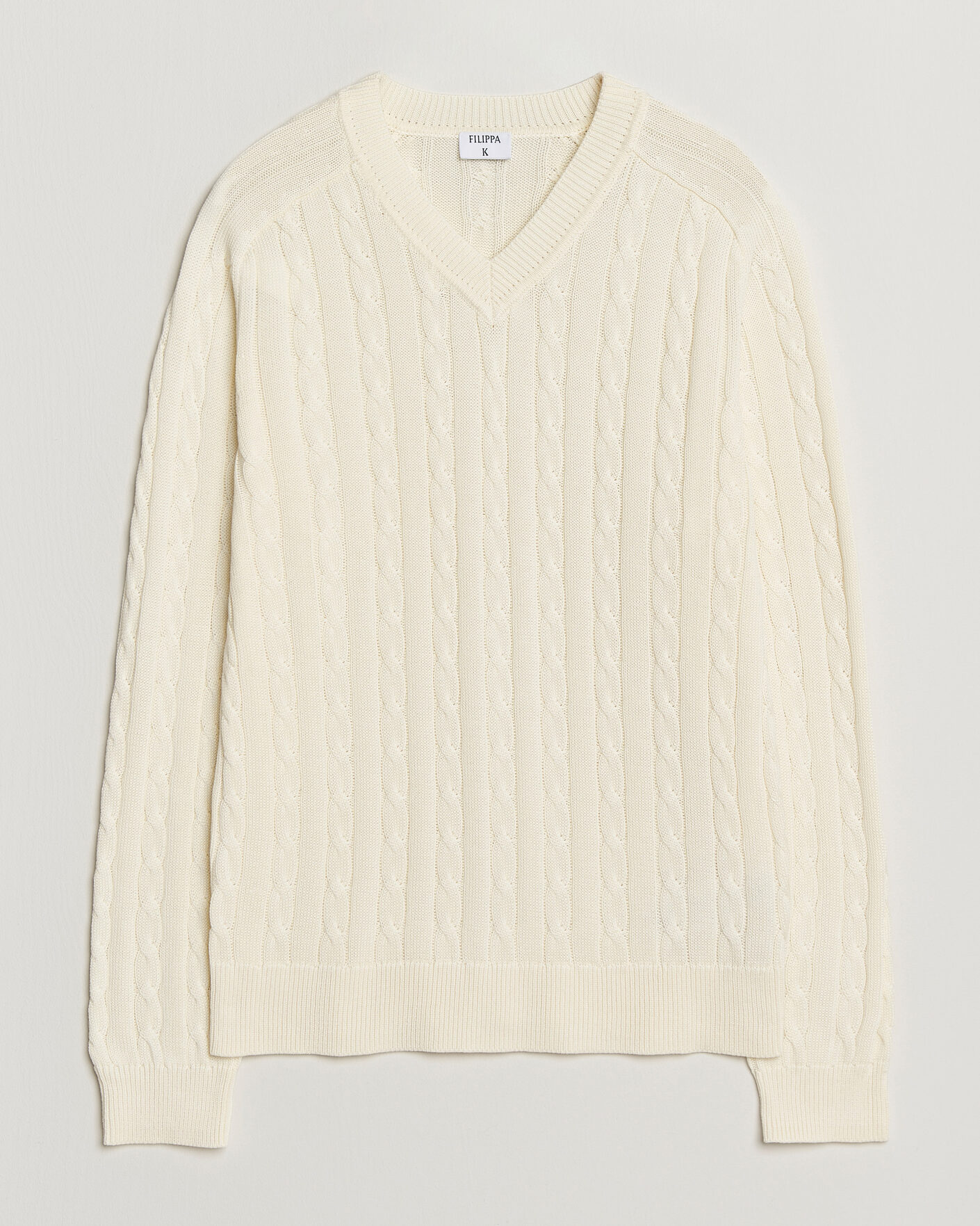 Men | Sweaters & Knitwear | Filippa K | Cotton Cable V-Neck Sweater Calico White
