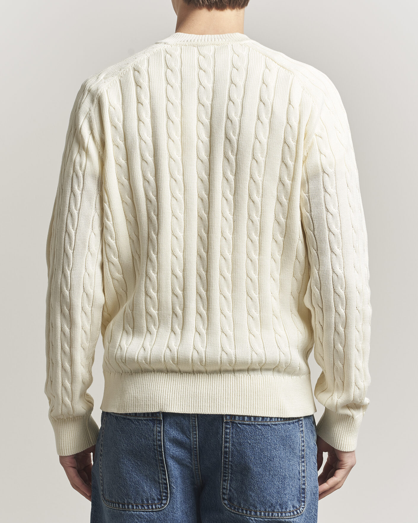 Men | Sweaters & Knitwear | Filippa K | Cotton Cable V-Neck Sweater Calico White