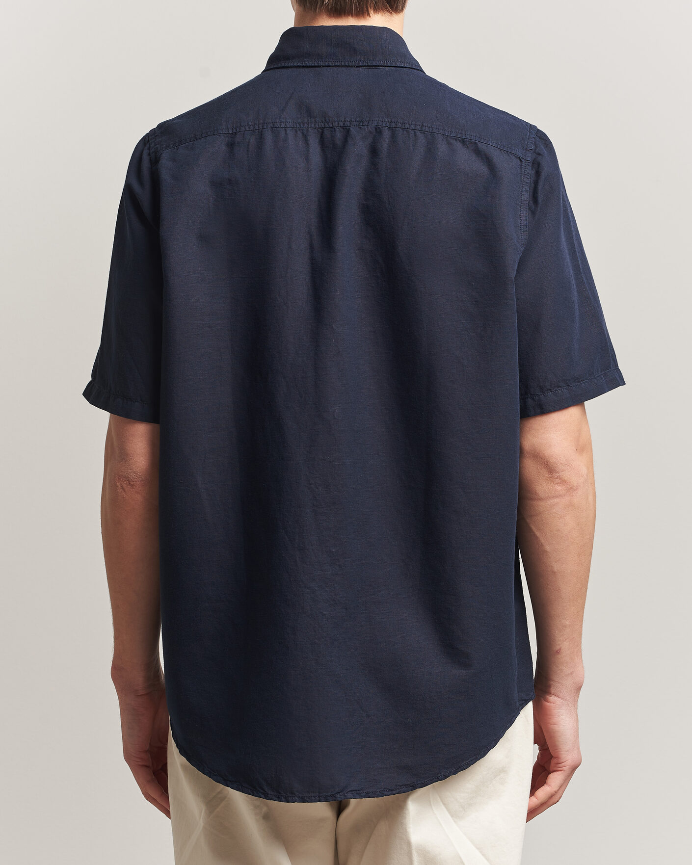 Men | Shirts | Filippa K | Cotton/Linen Short Sleeve Shirt Navy