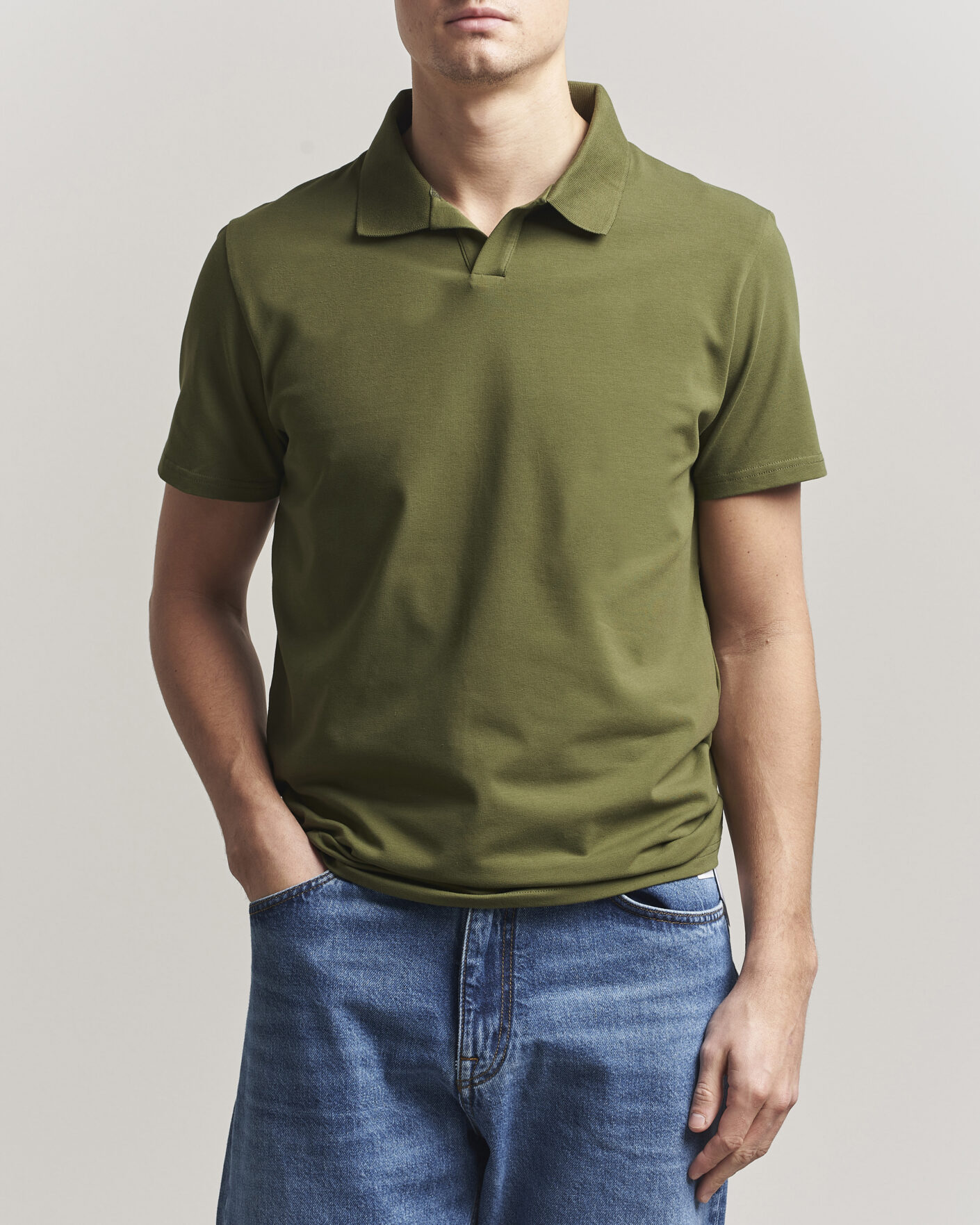 Men | Polo Shirts | Filippa K | Soft Lycra Polo T-Shirt Laurel Green